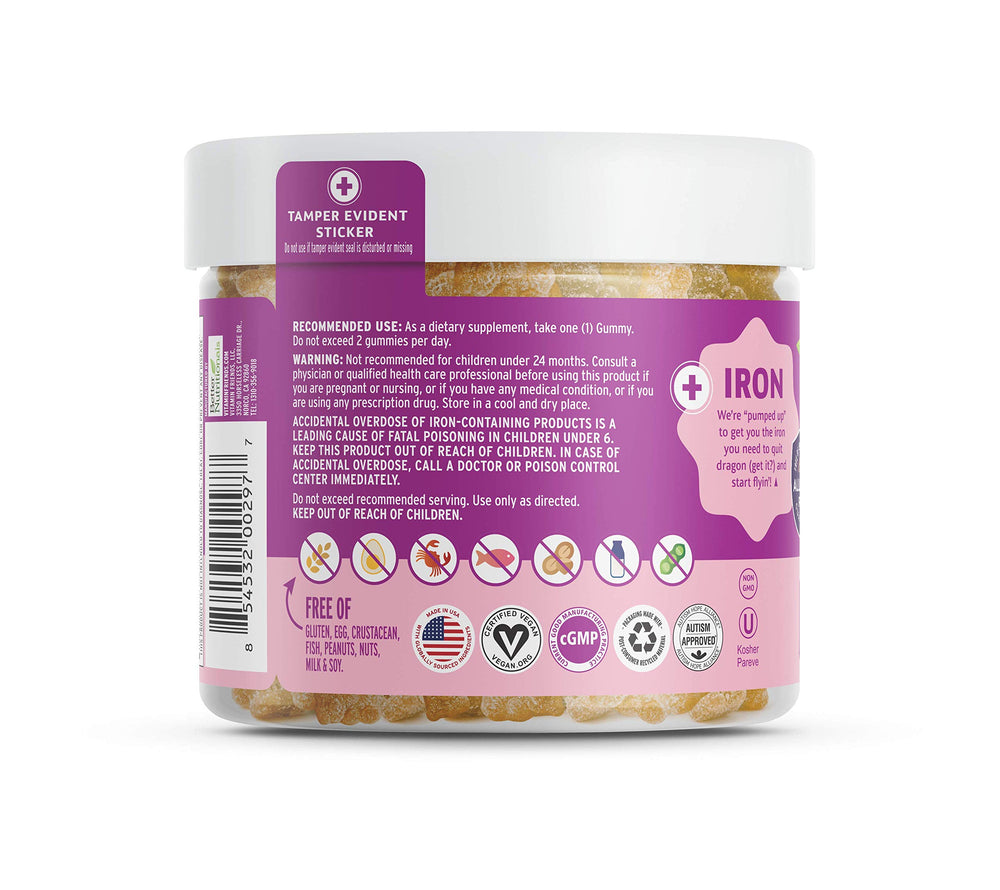 Back packaging with supplement facts for Vitamin Friends Gummies