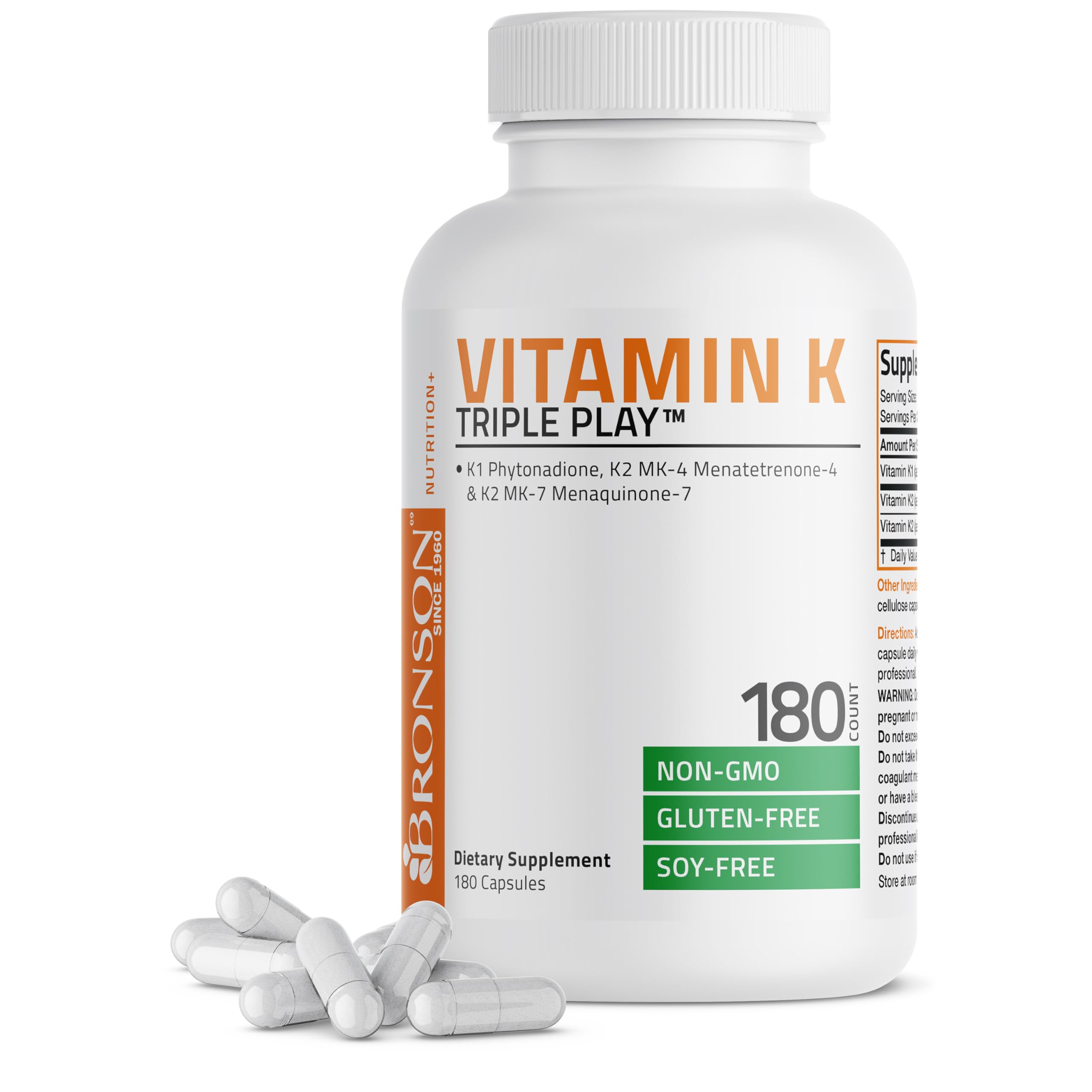 Vitamin K Triple Play bottle featuring 180 capsules