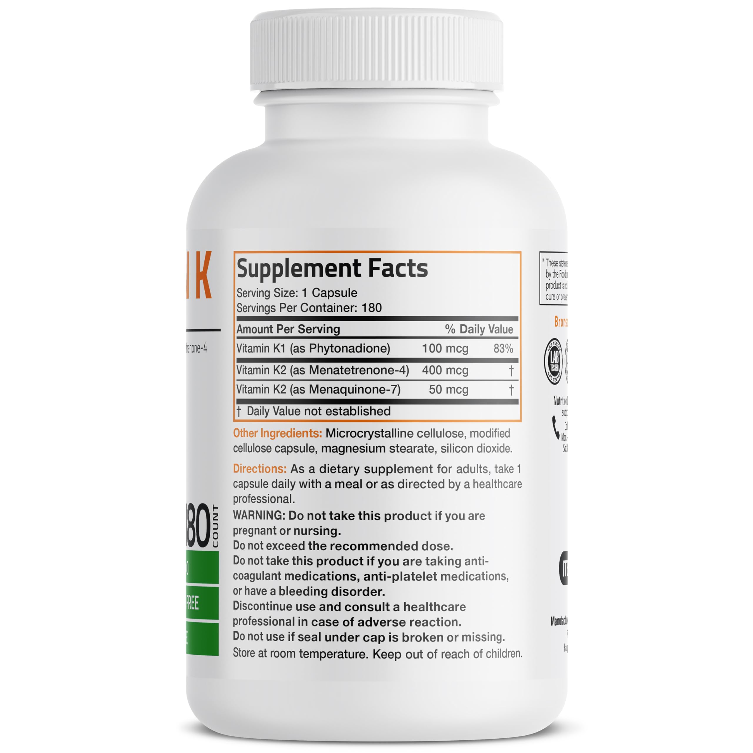 Close-up of the label showing K1, K2 MK4, and MK7