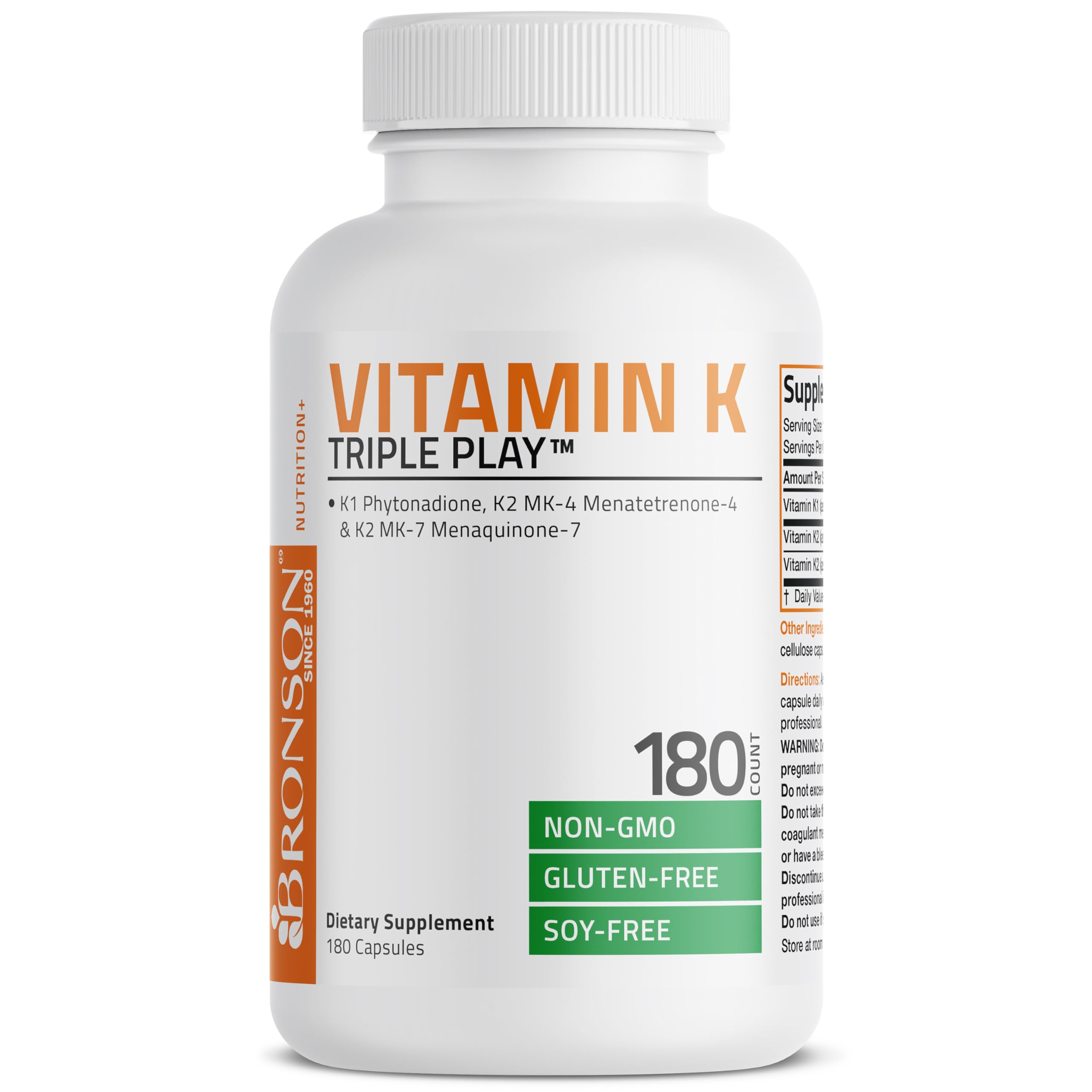 Supplement facts panel for Vitamin K Triple Play