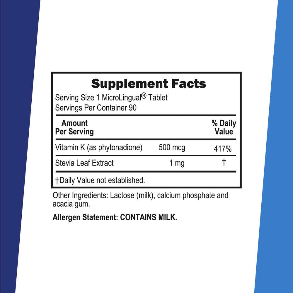 MicroLingual Vitamin K1 500 mcg tablets for easy swallowing