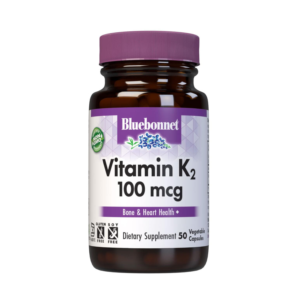 Vitamin K2 100 mcg capsules derived from natto fermentation.