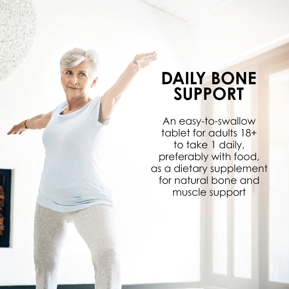 Close-up of tablet noting 100 mcg K2 and 25 mcg D3 with calcium