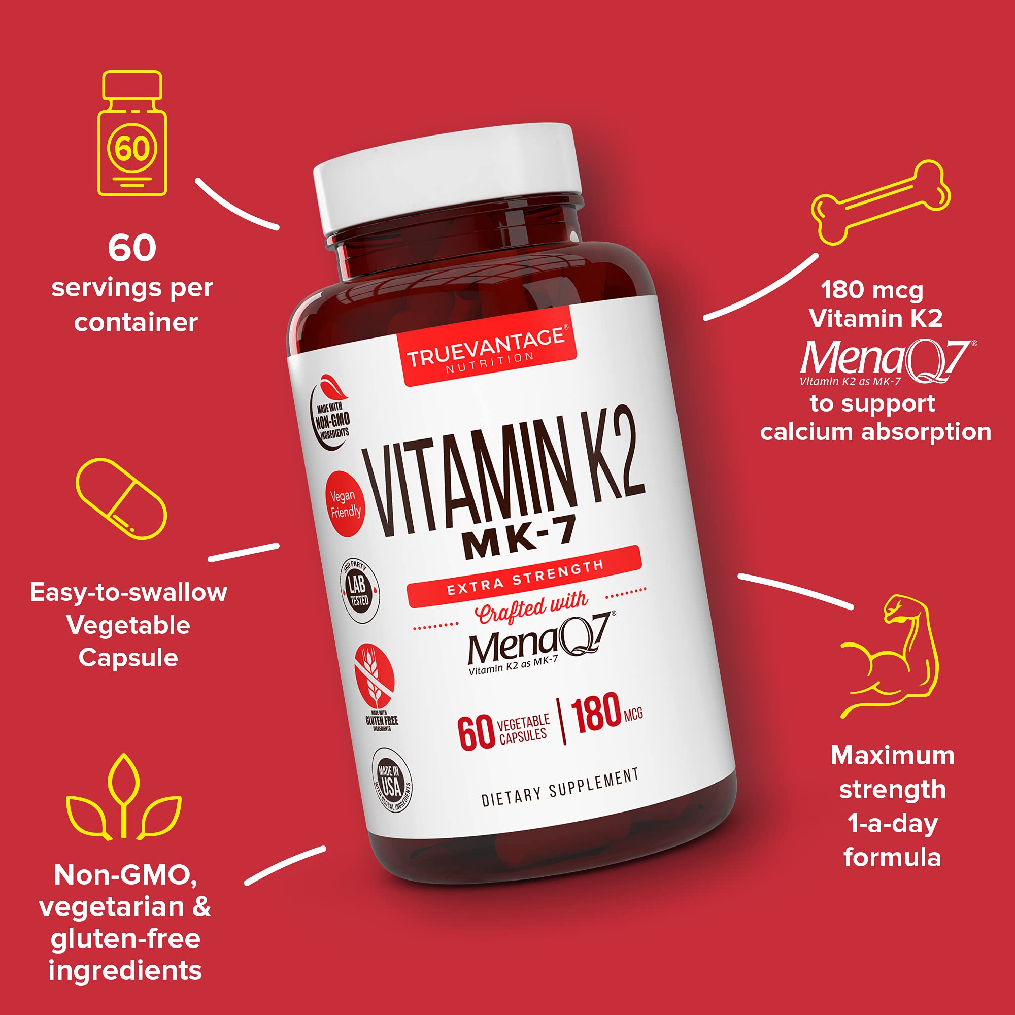Close-up of Vitamin K2 MK-7 180mcg capsules for bone and heart health