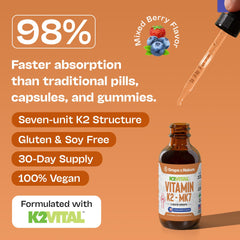 Product label for Vitamin K2 MK7 Liquid Supplement