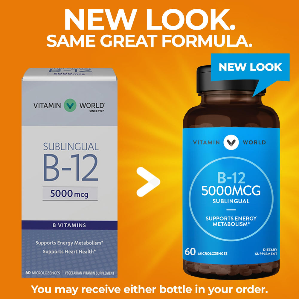 Vitamin World B-12 5000 mcg bottle and packaging