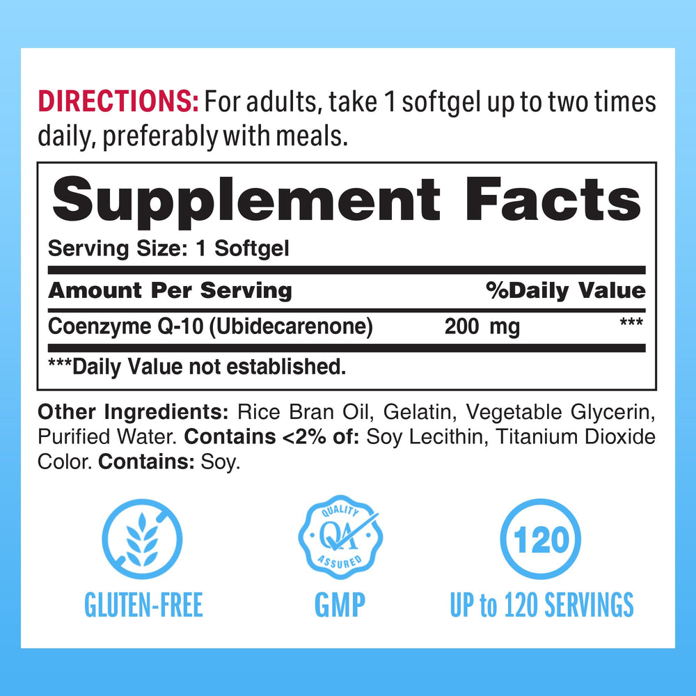 Packaging and label for Vitamin World CoQ10 200 mg softgels