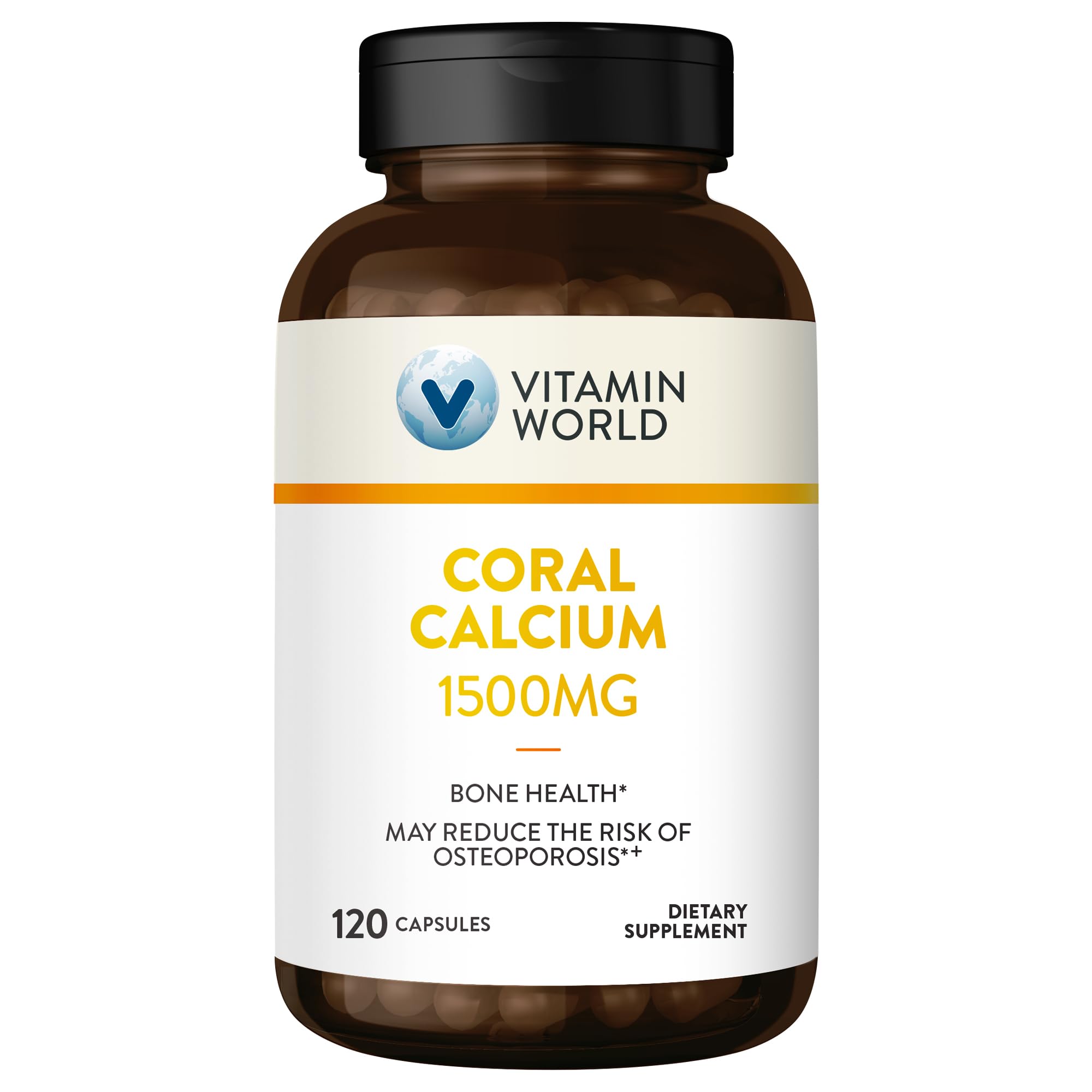 Vitamin World Coral Calcium 1500 mg bottle with 120 rapid-release gluten-free capsules - image 1