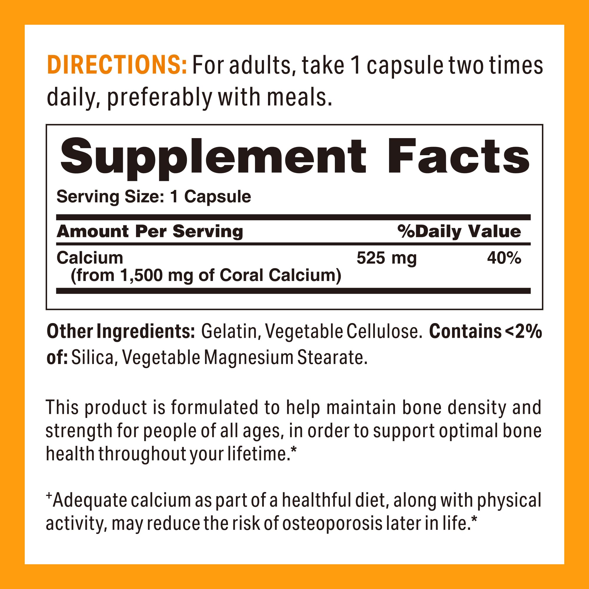 Close-up of Vitamin World Coral Calcium 1500 mg bottle label - image 2