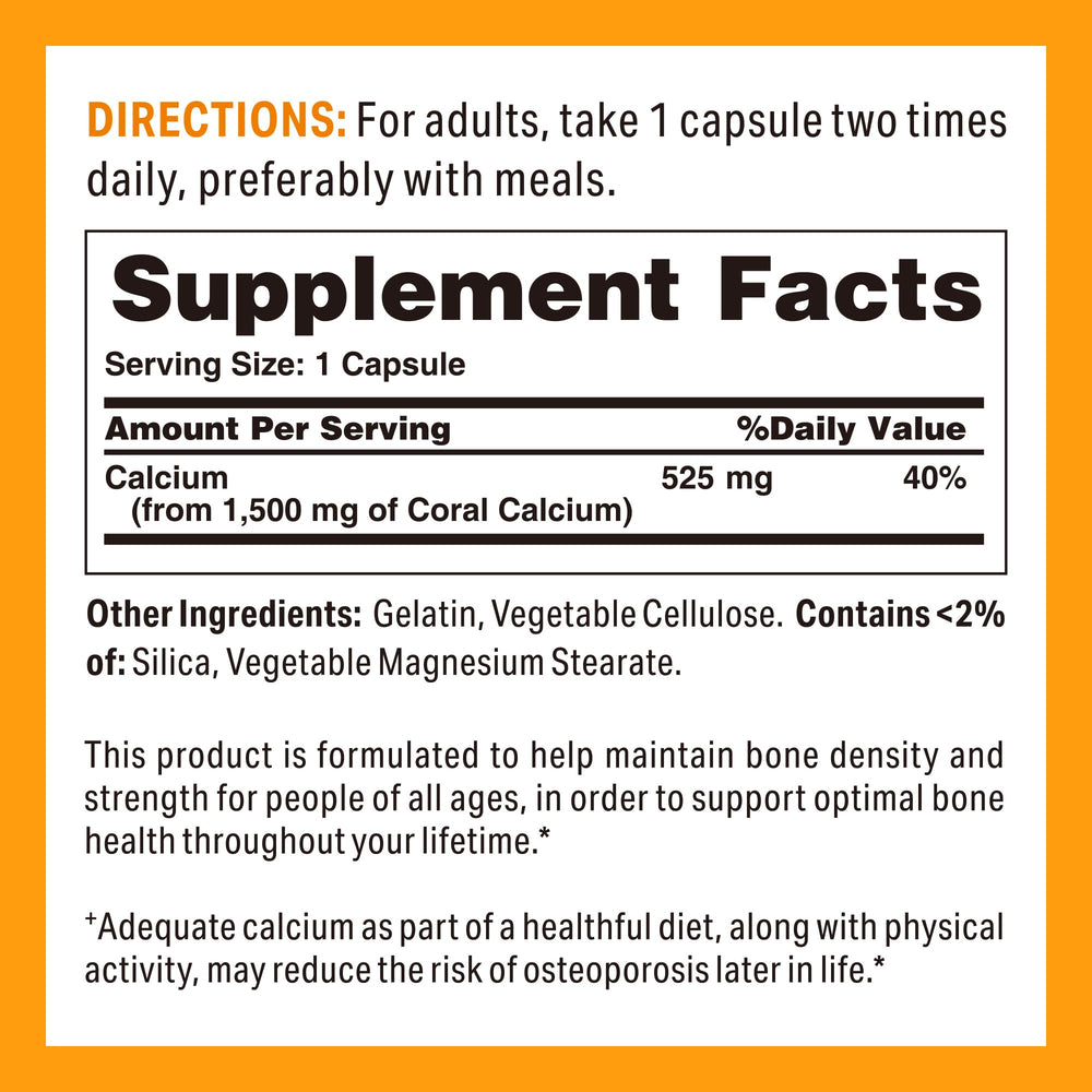 Close-up of Vitamin World Coral Calcium 1500 mg bottle label - image 2