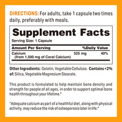 Close-up of Vitamin World Coral Calcium 1500 mg bottle label - image 2