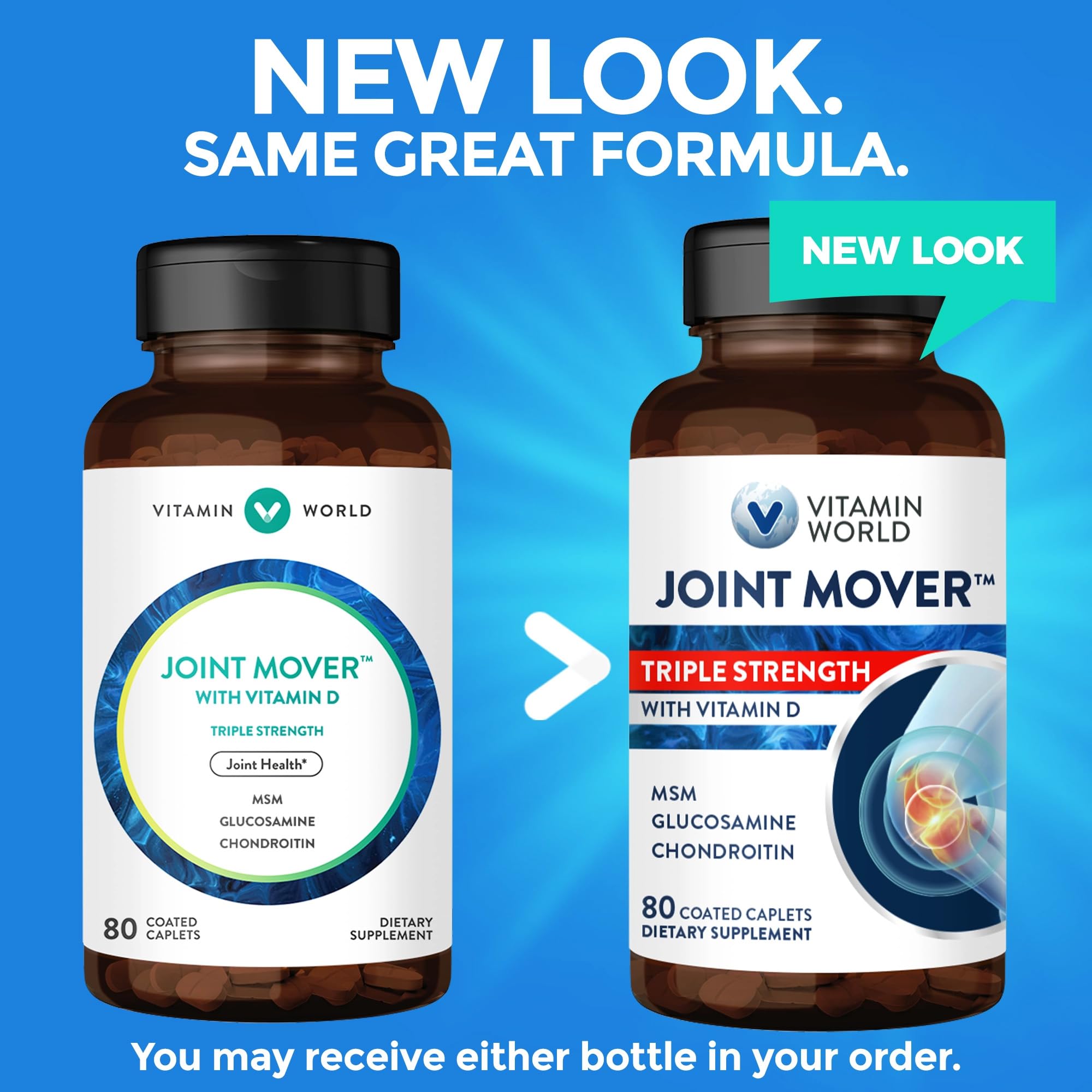 Label highlights Glucosamine, Chondroitin, MSM and Vitamin D3 ingredients