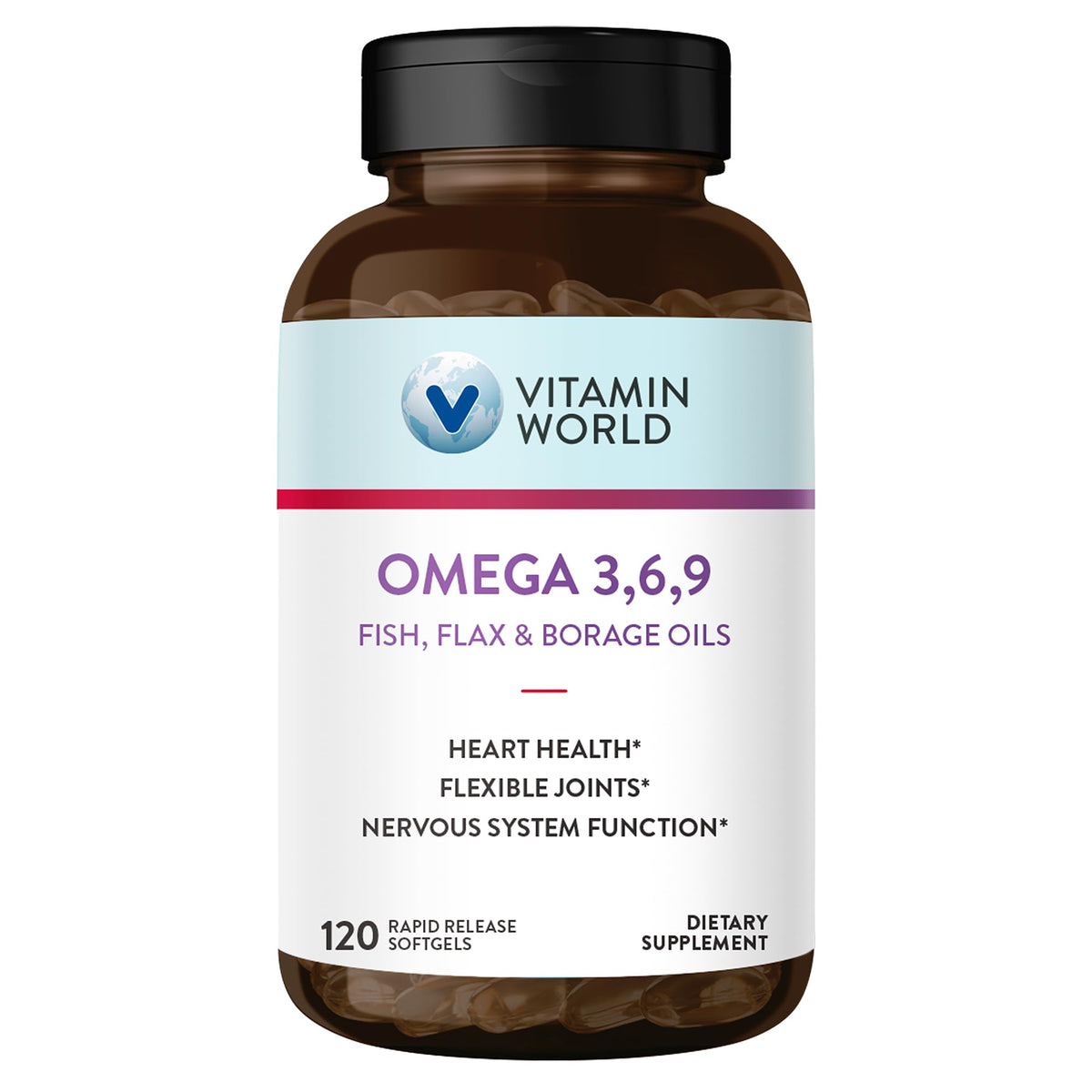 Vitamin World Triple Omega 3-6-9 bottle front with 120 softgels