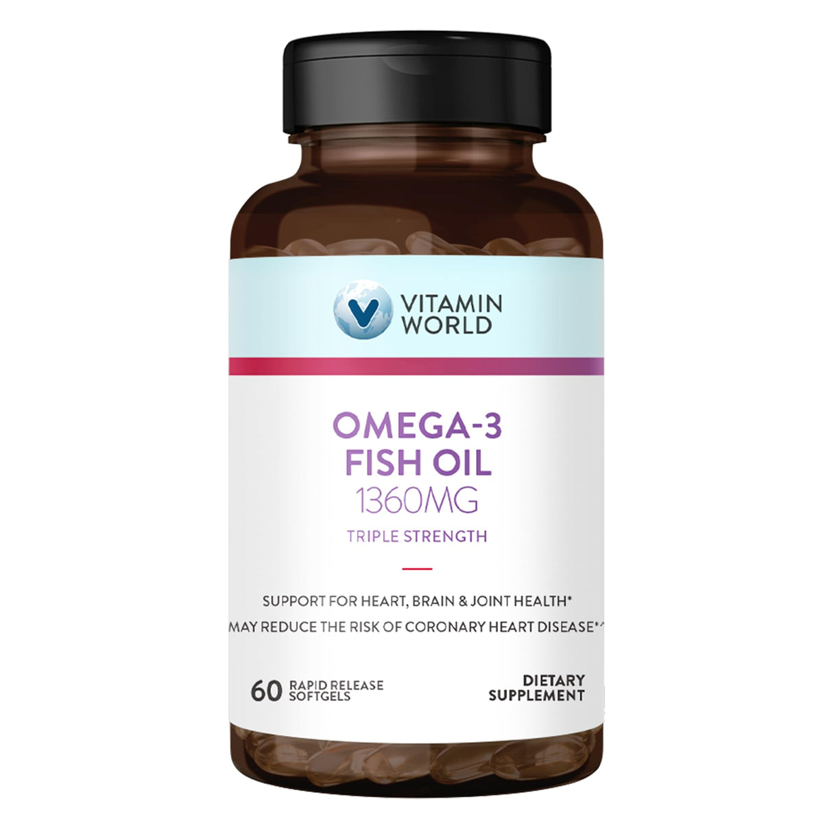 Vitamin World Omega-3 fish oil 1360 mg 60 softgels main image
