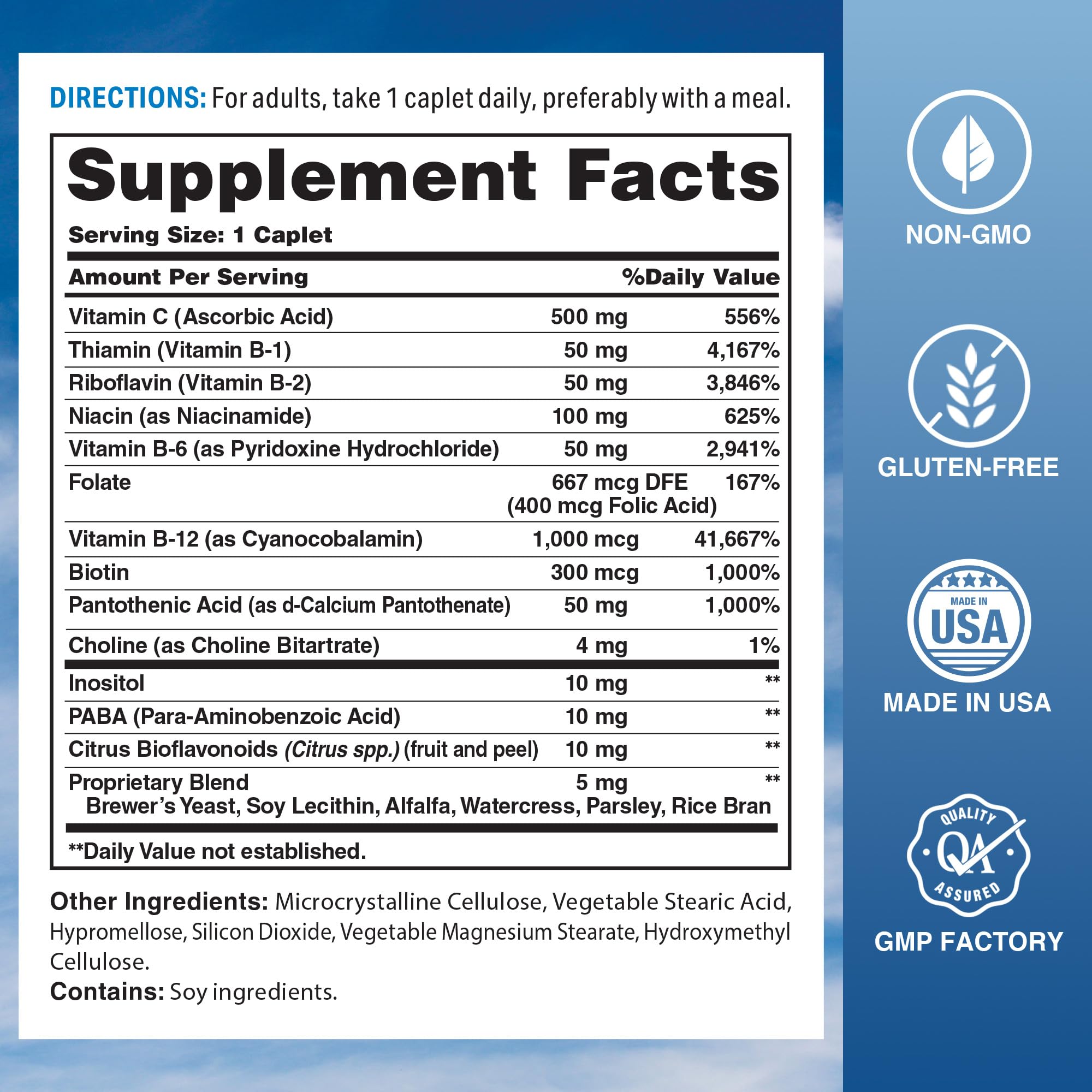 Close up of B vitamins list on label