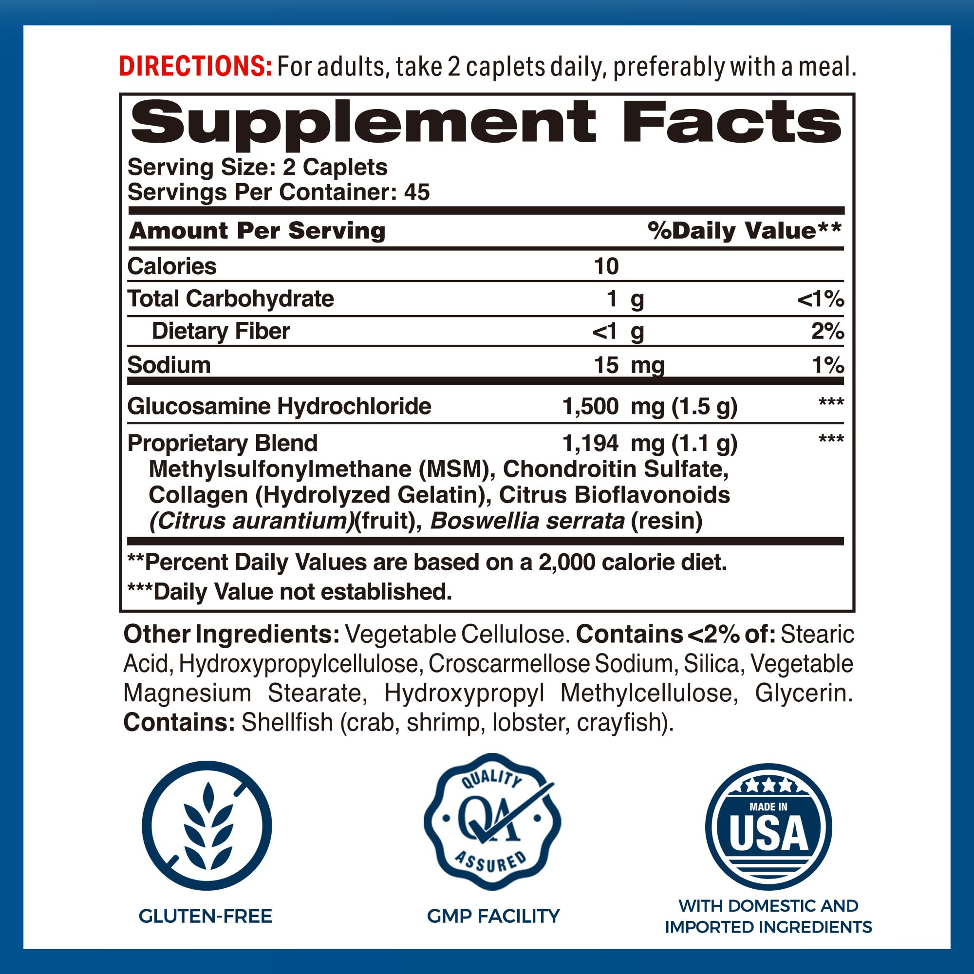Nutritional information label on the back of the Joint Mover bottle