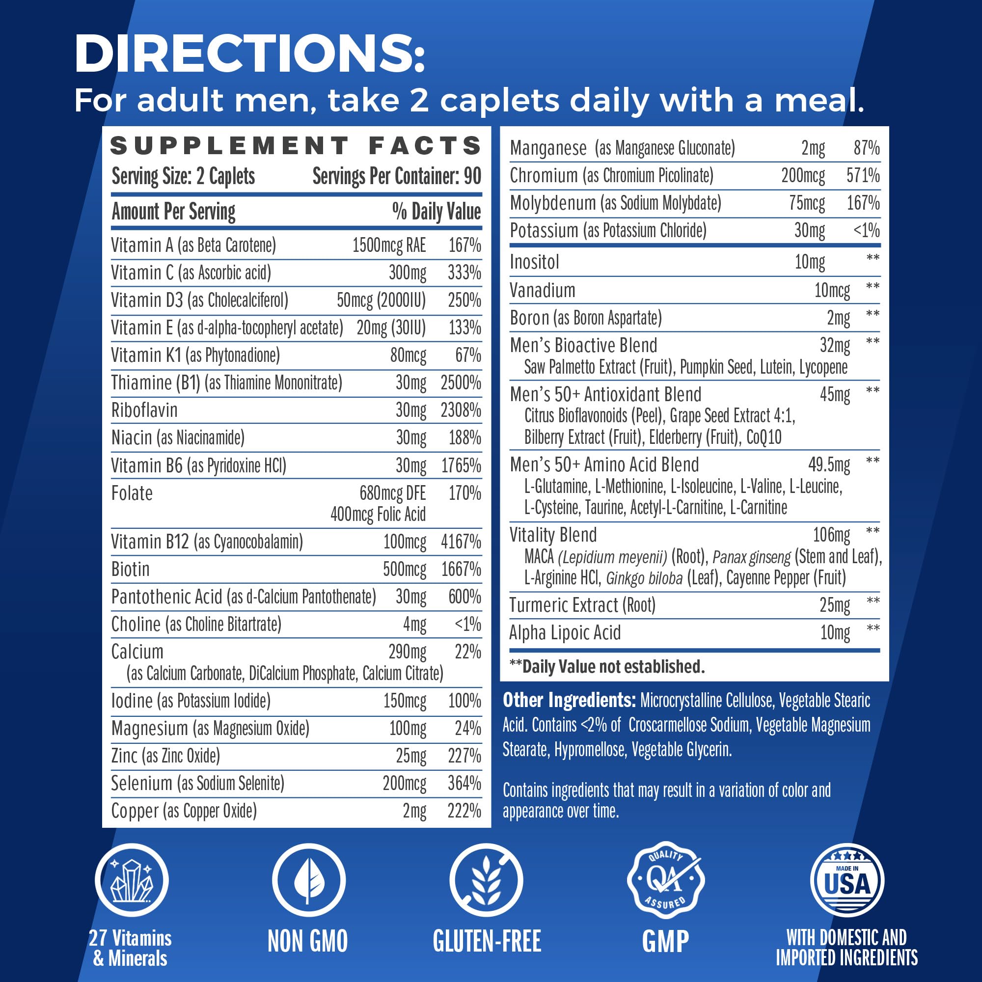 Label of Vitamin World Ultra 360 Men's 50+ Multivitamin