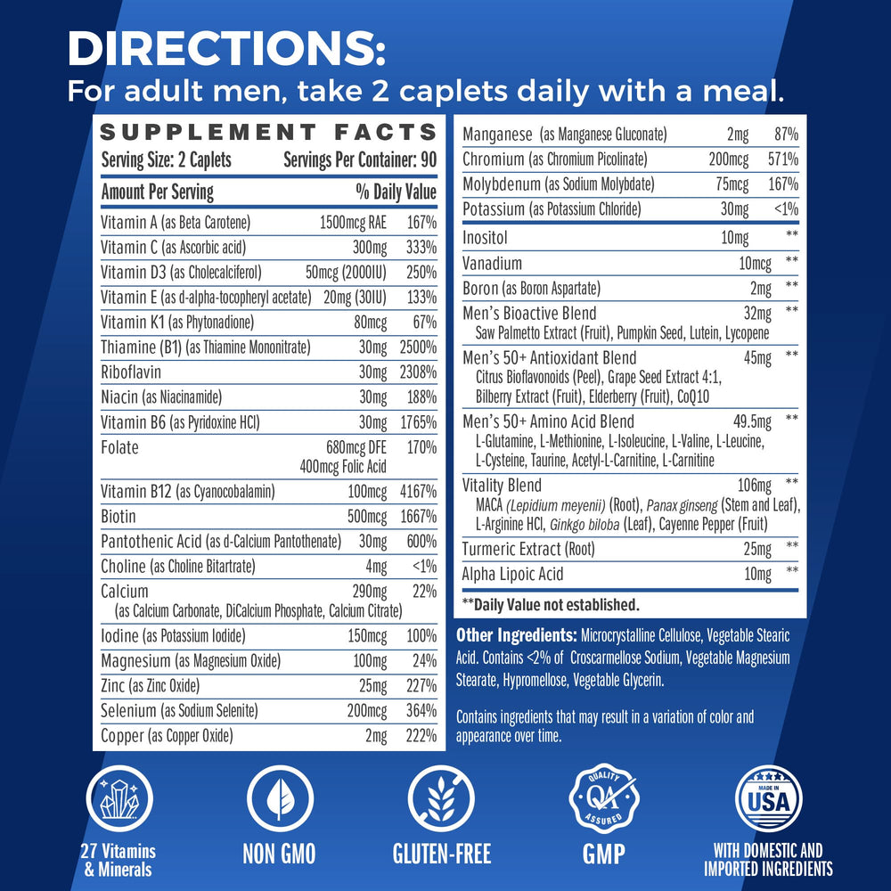 Label of Vitamin World Ultra 360 Men's 50+ Multivitamin