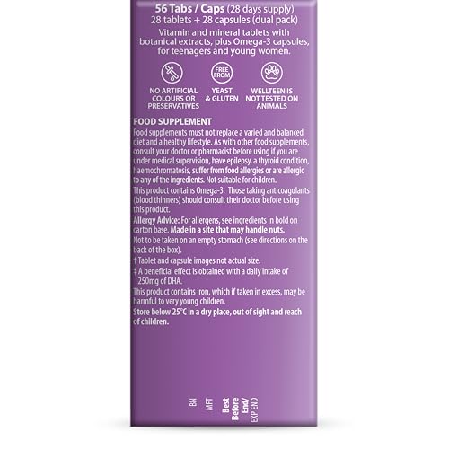 Vitamins and minerals tablets included in Wellteen Her Plus