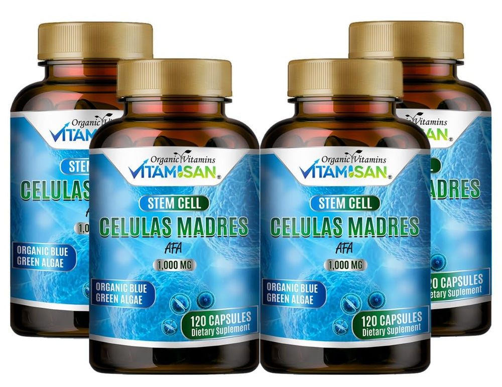 VITAMISAN Celulas madres 4 Bottles 1000mg Stem Cell Plus packaging and bottles