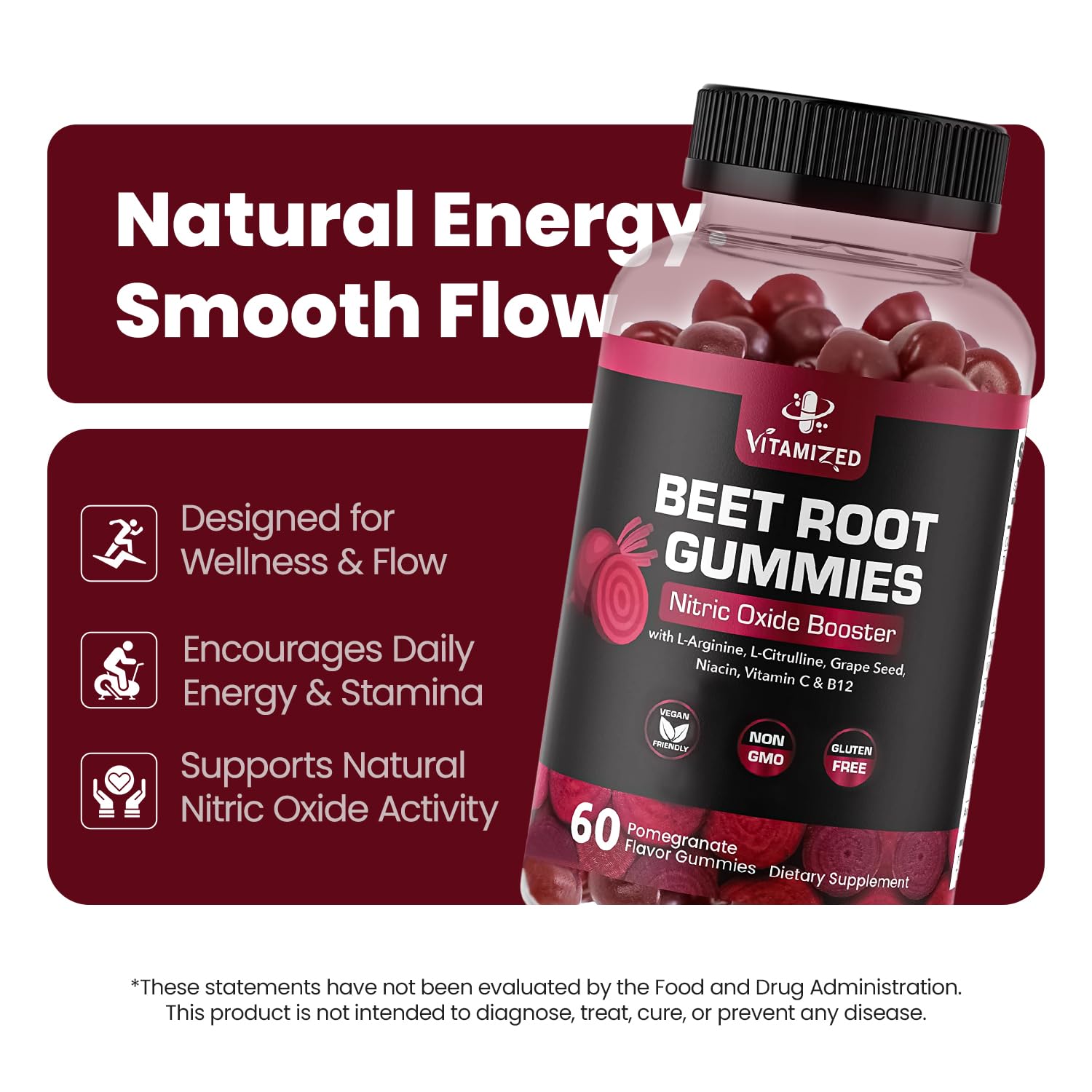 Front packaging of VITAMIZED Beet Root Gummies