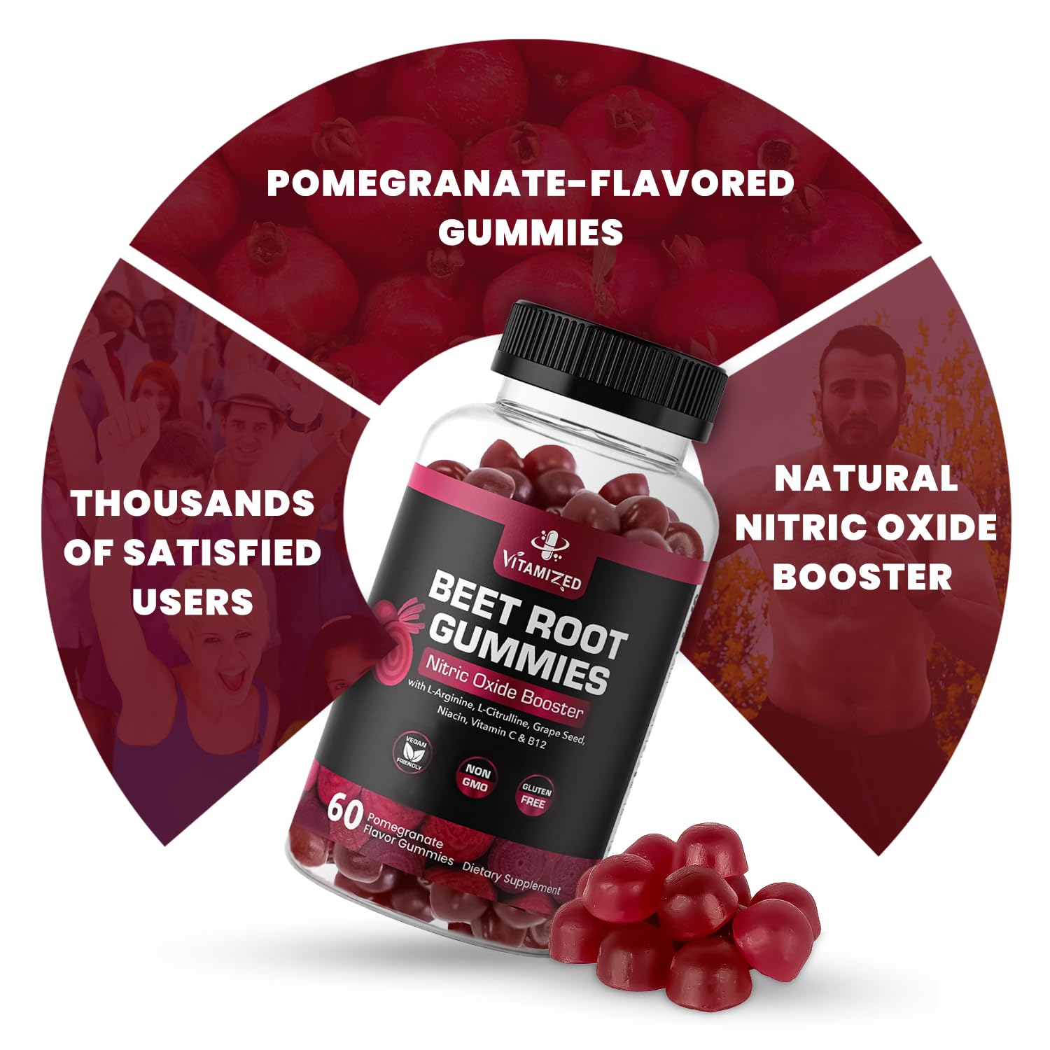 Pomegranate flavor accent on gummies packaging