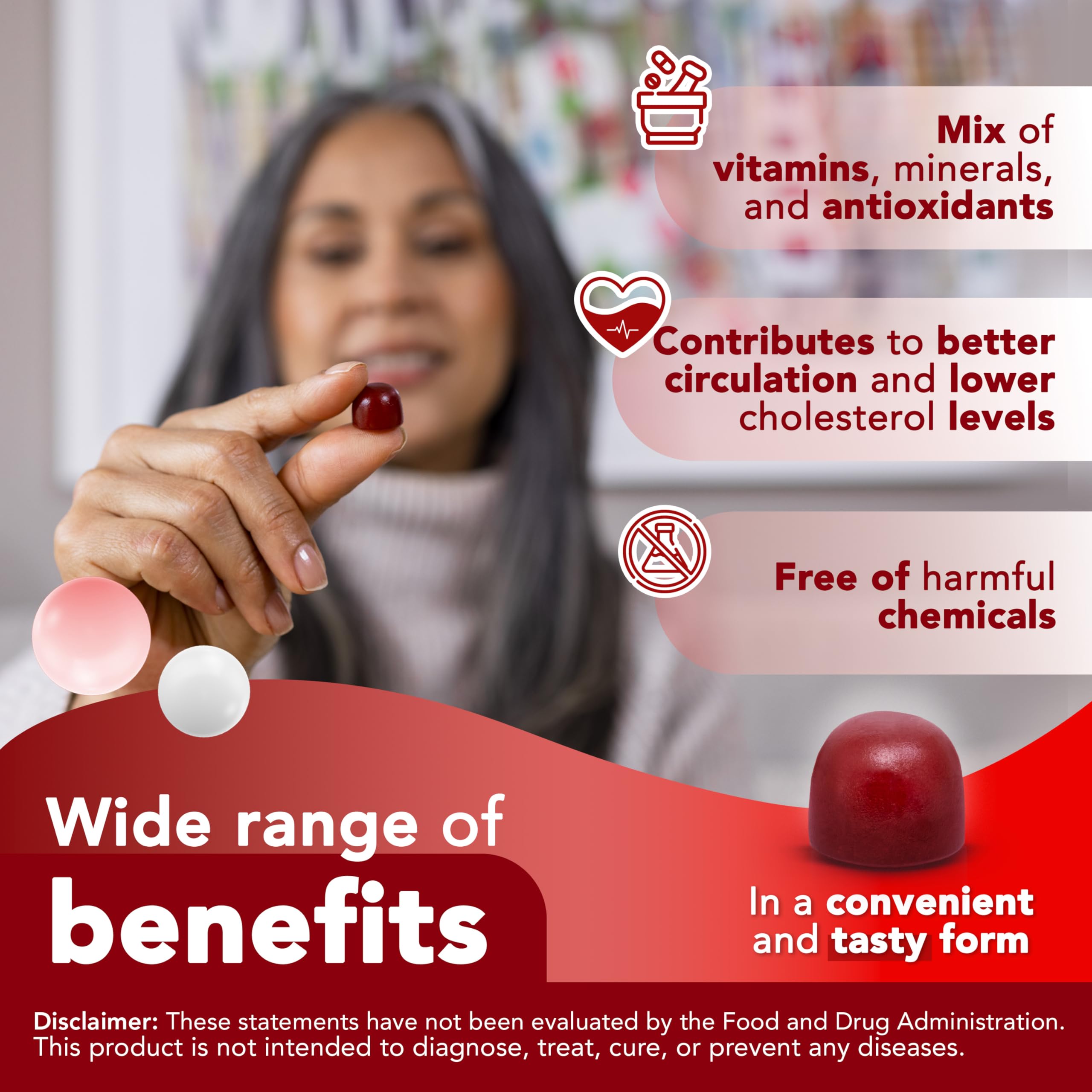 Two gummies serving of VITAMIZED Beetroot COQ10 gummies