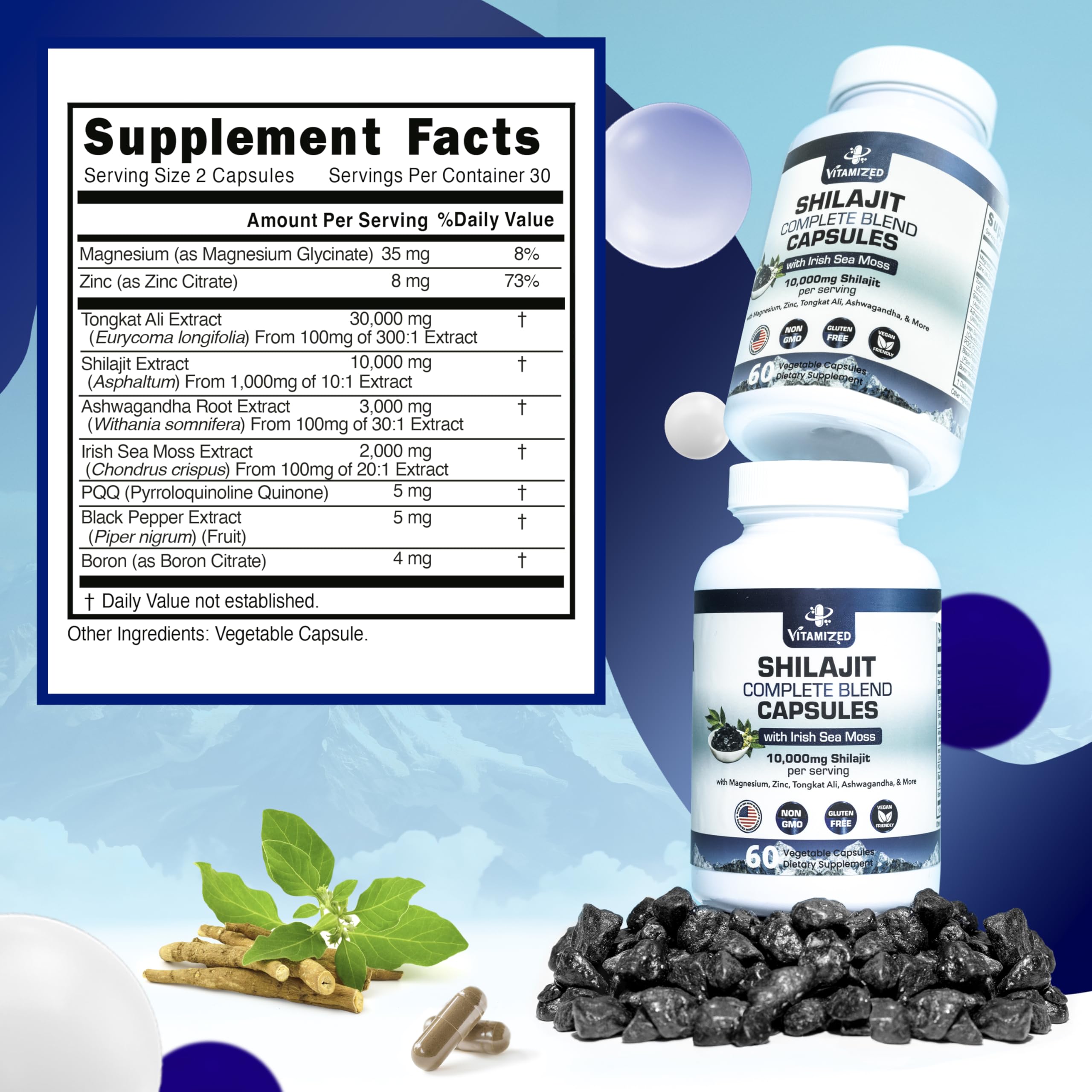 Close-up of Shilajit capsules in bottle