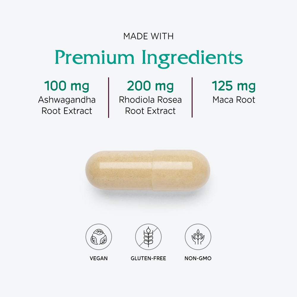 Adaptogenic herbs used in Adrenal Assist: Eleutherococcus, American ginseng, Rhodiola, Ashwagandha