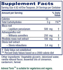Back label of Vitanica Adrenal Tonic chai spice flavor bottle