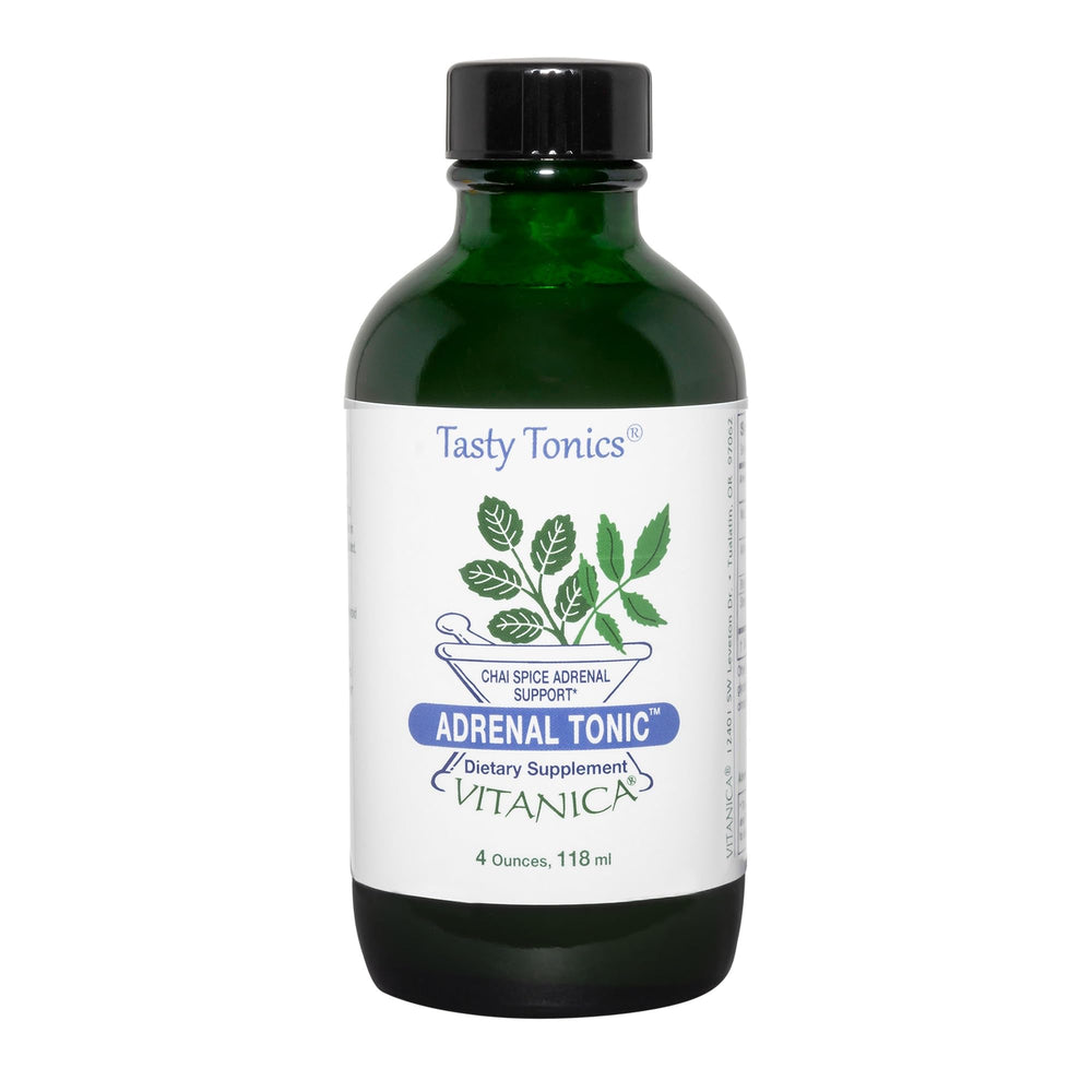 Front view of Vitanica Adrenal Tonic chai spice flavor bottle