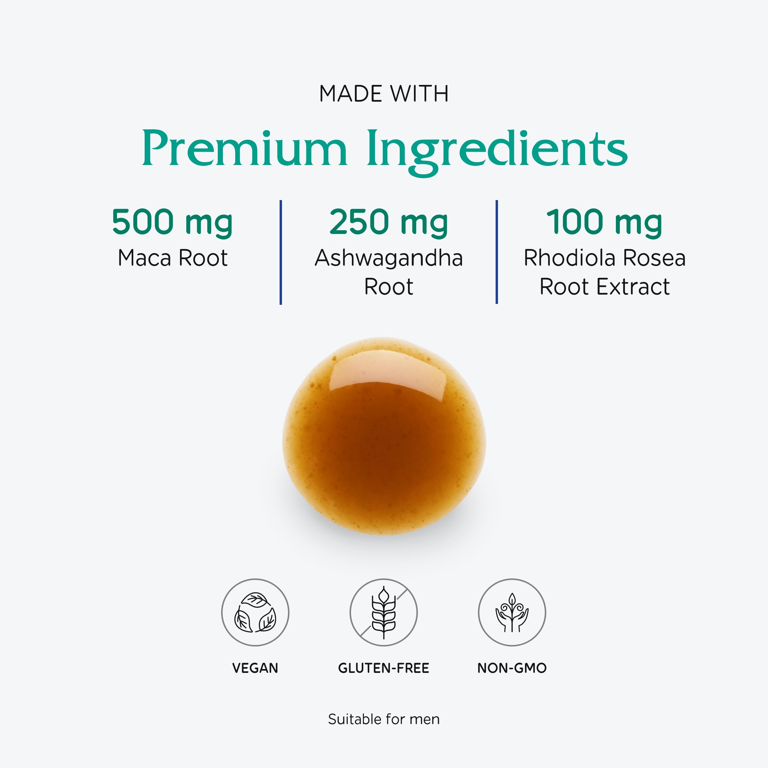 Formulation showing maca, ashwagandha, and rhodiola in Vitanica Adrenal Tonic