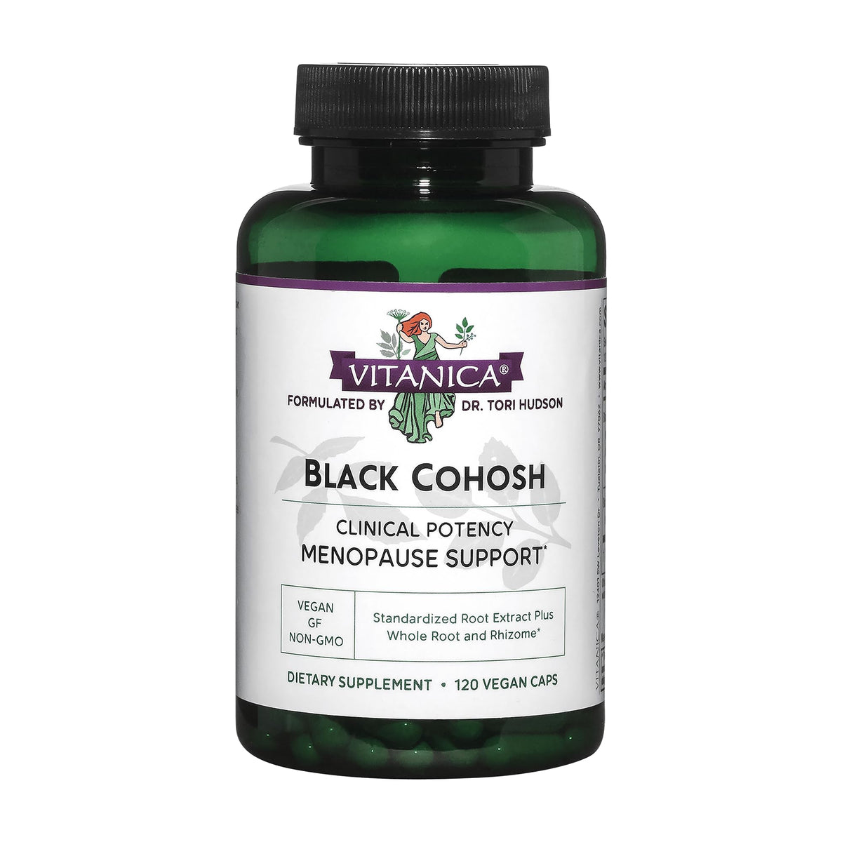 Bottle of Vitanica Black Cohosh Cimicifuga Extract Plus 120 capsules