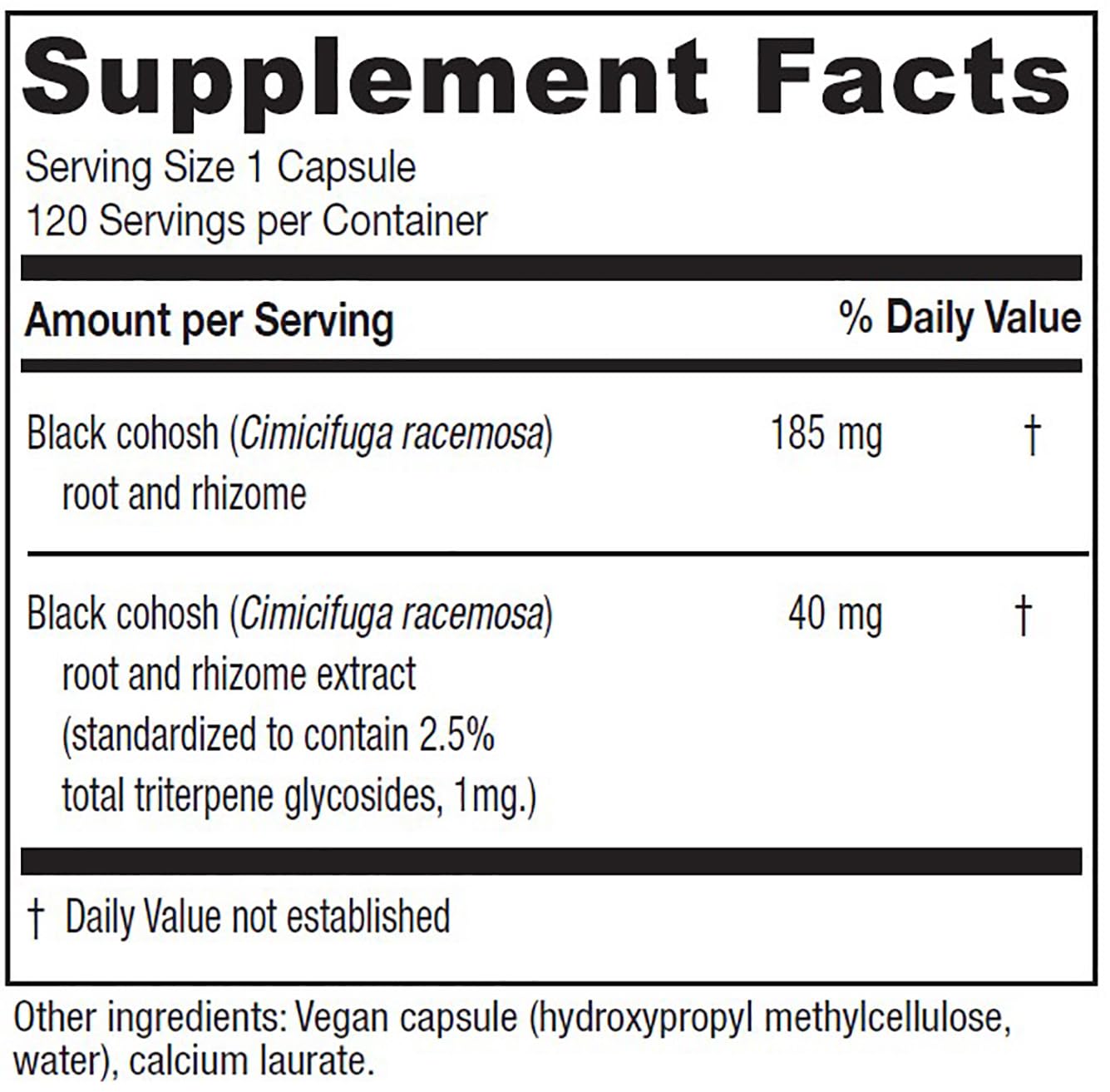 Close-up view of Vitanica Black Cohosh Cimicifuga Extract Plus capsules