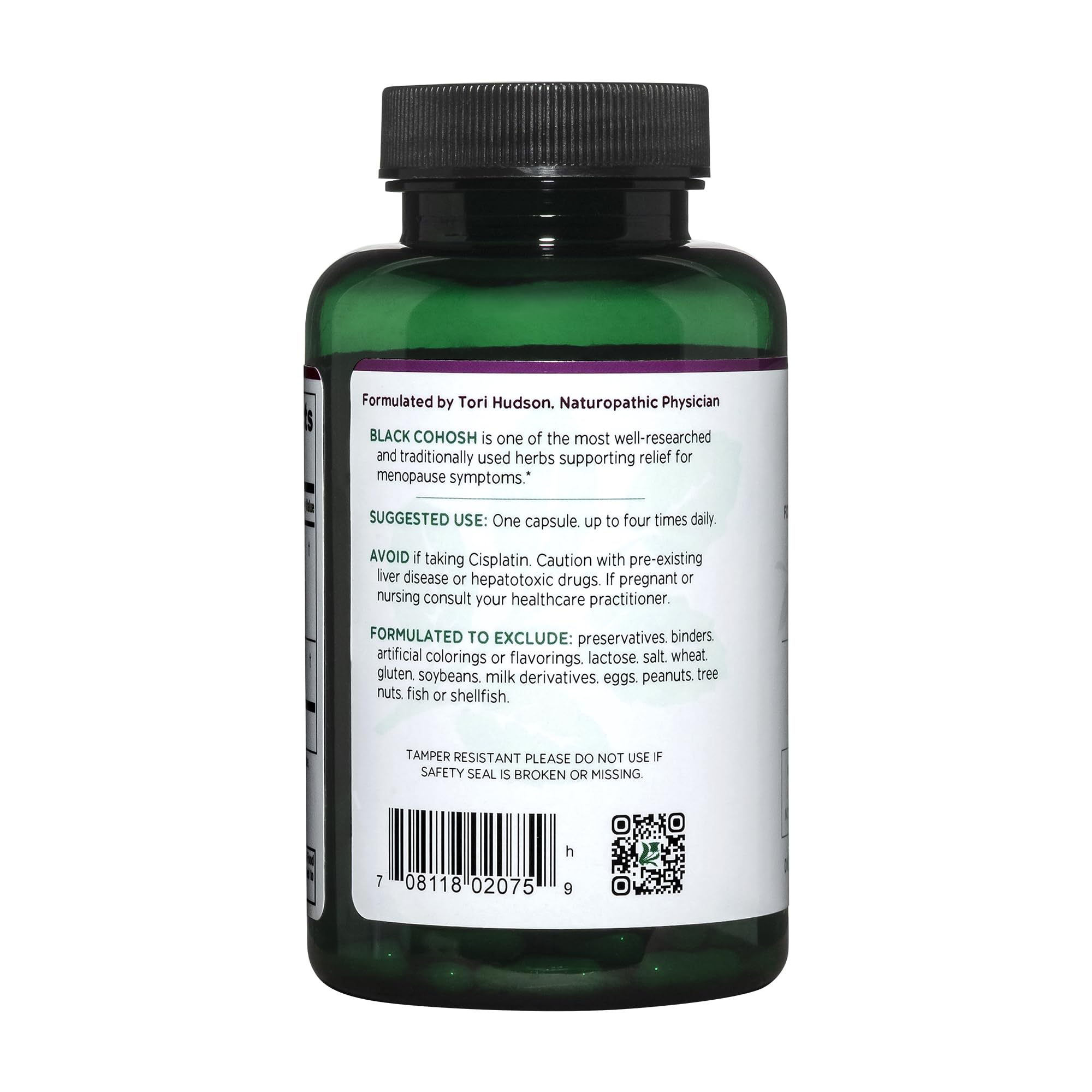 Ingredients list for Vitanica Black Cohosh Cimicifuga Extract Plus