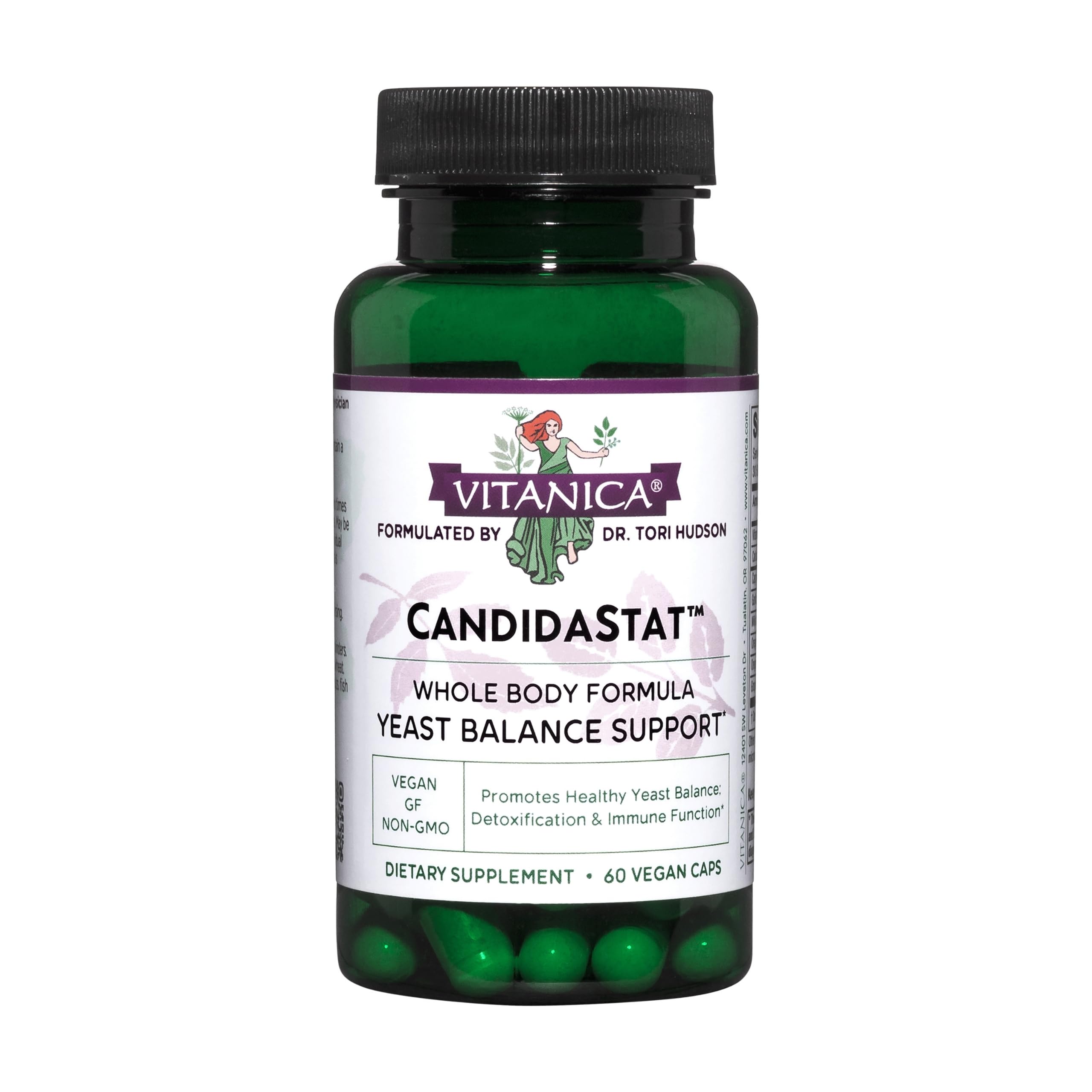 Front view of Vitanica Candidastat 60 capsules bottle