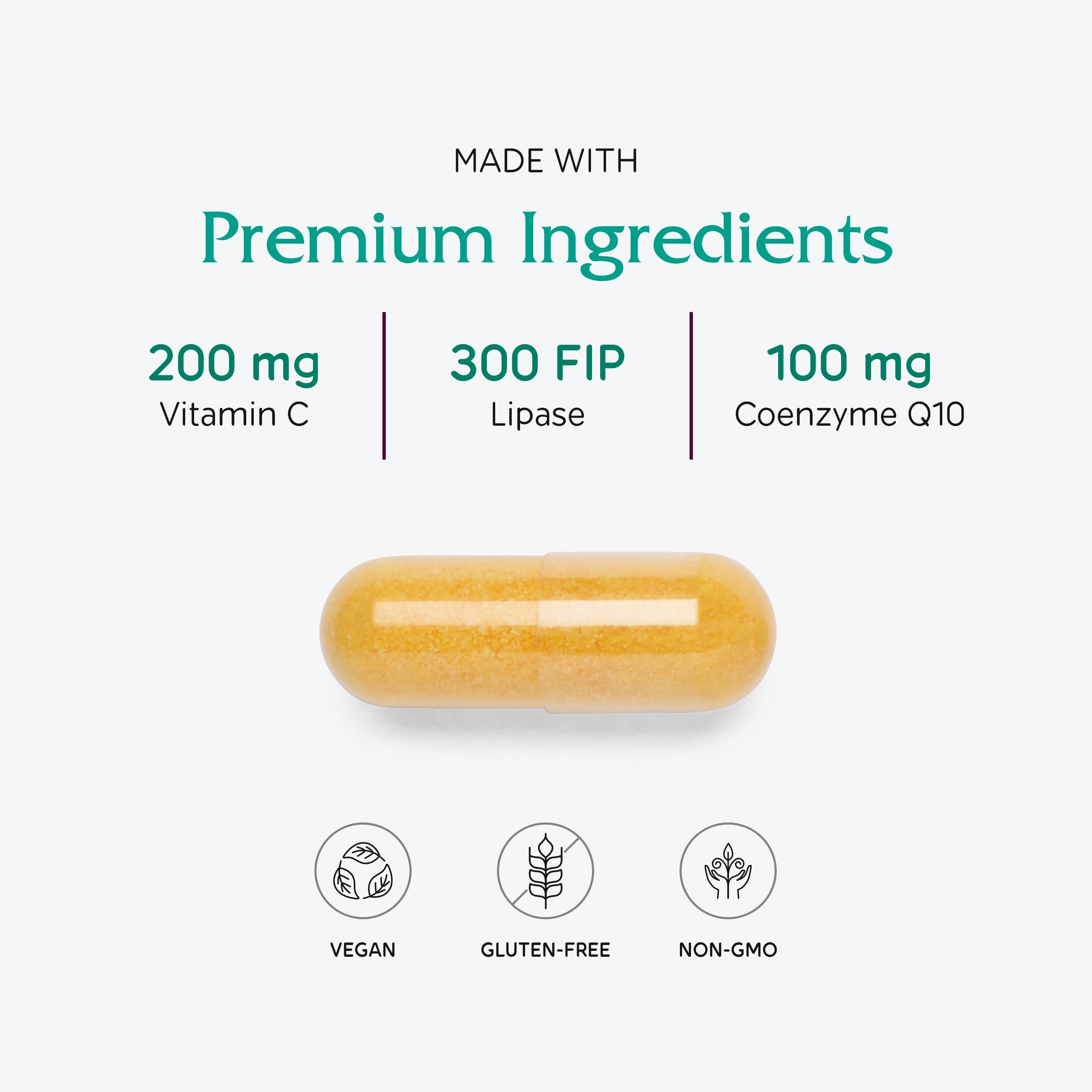 CoQ10 Extra ingredients label displaying non-GMO and natural CoQ10