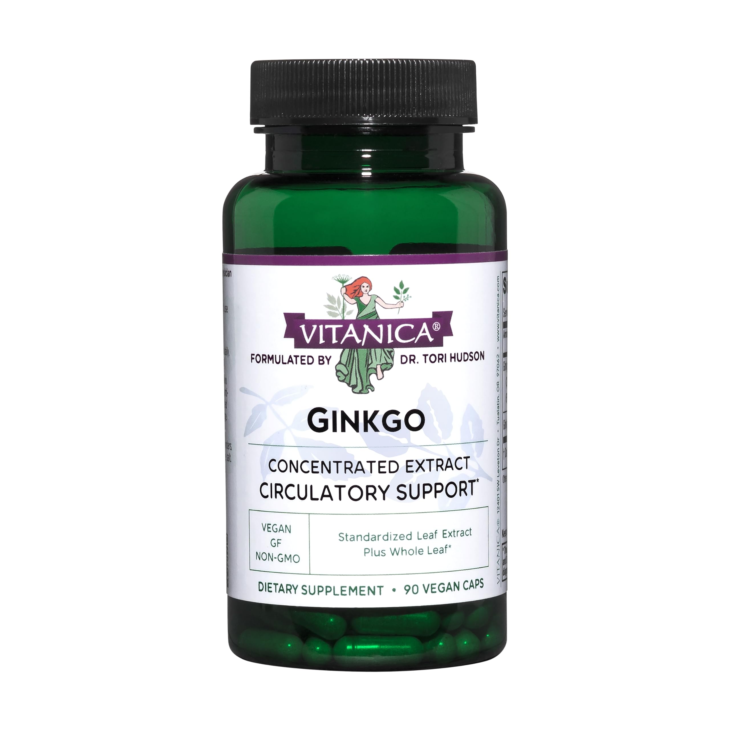 Bottle of Vitanica Ginkgo 90 capsules on a white background