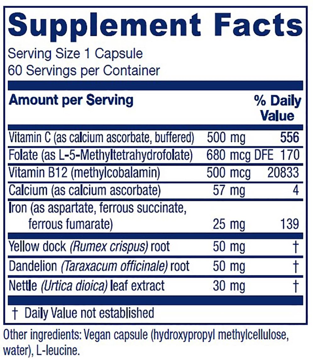 Vitanica Iron Extra bottle back label with supplement facts