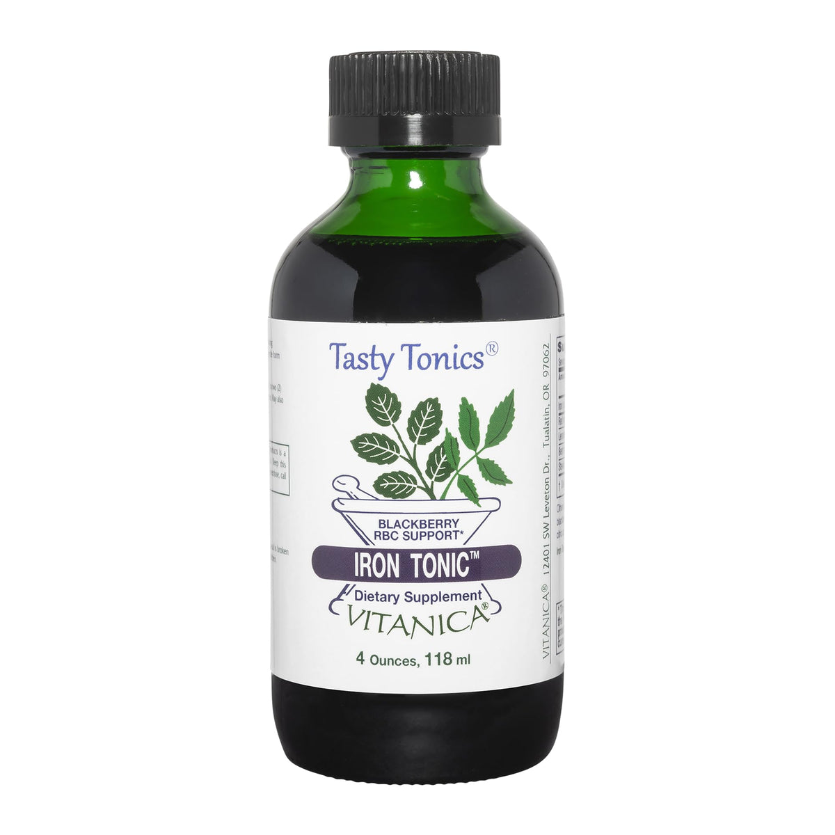 4 oz bottle of Vitanica Iron Tonic with blackberry flavor