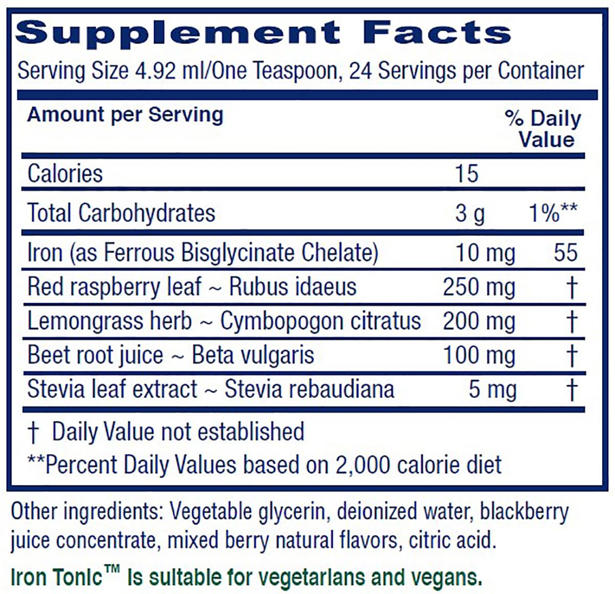 Vitanica Iron Tonic product label