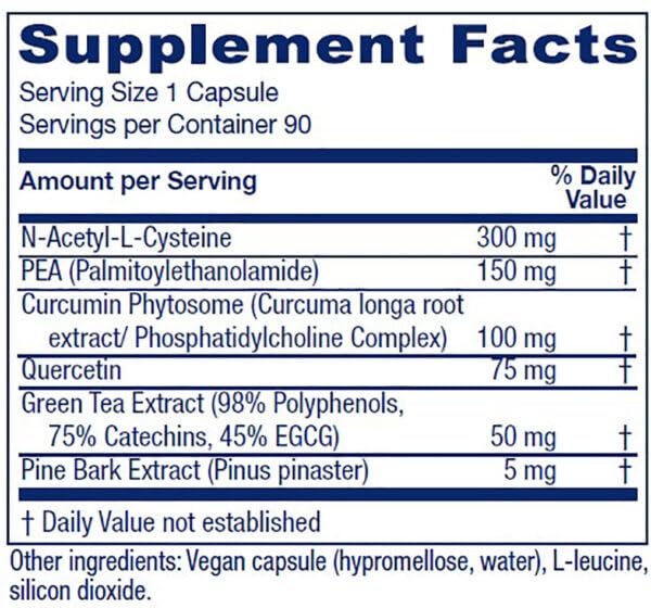 NAC-PEA Extra ingredients label close-up