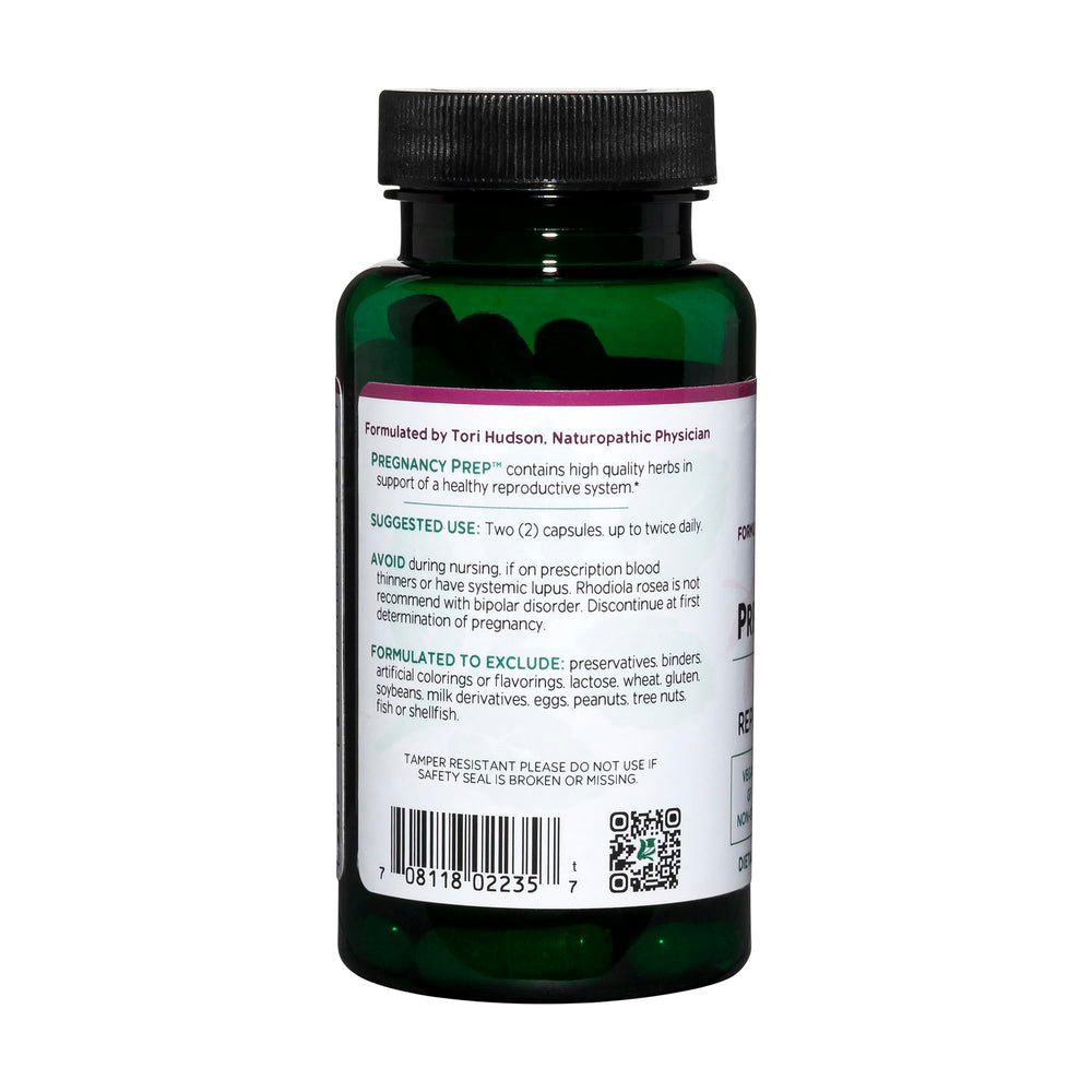 Vitanica Pregnancy Prep bottle with herbal imagery in background