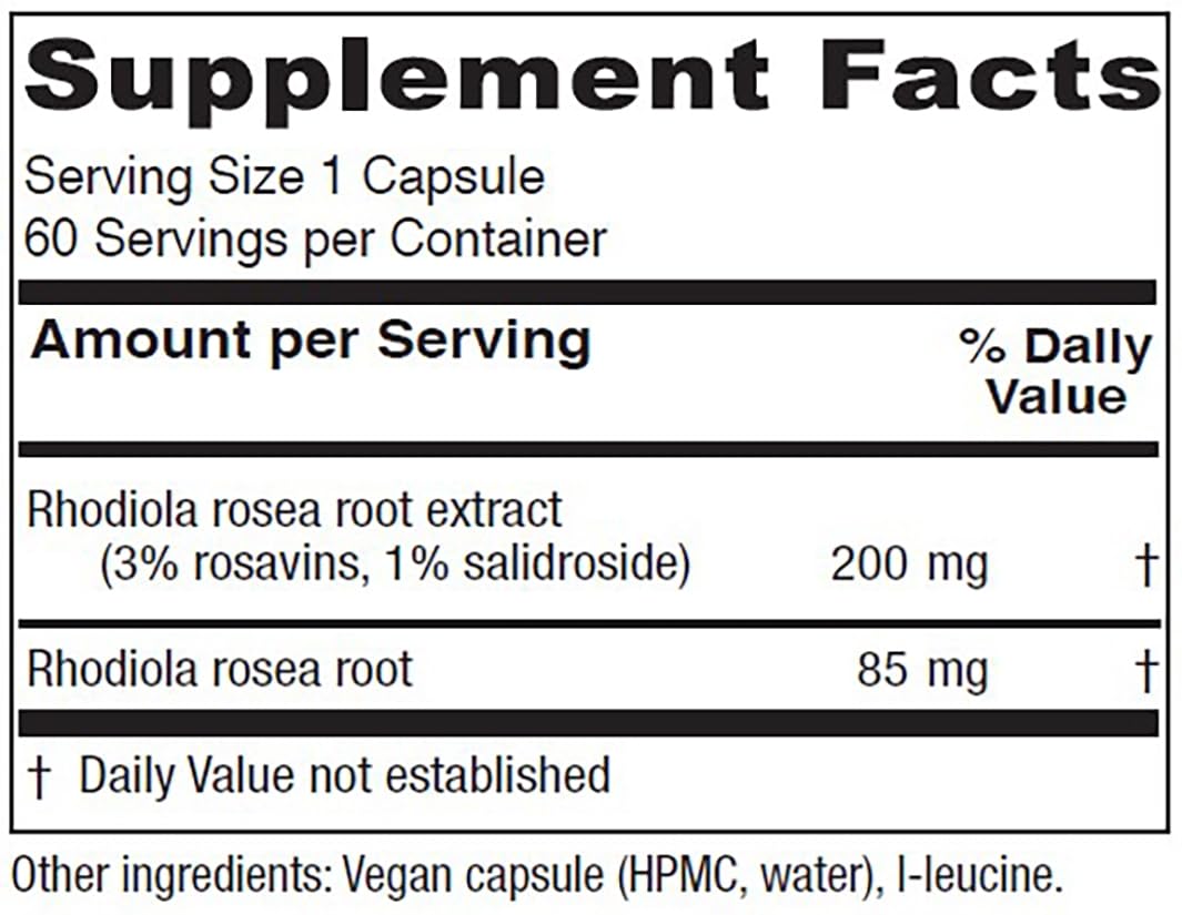 Label detail of Vitanica Rhodiola Rosea 200mg bottle