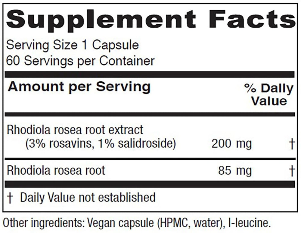 Label detail of Vitanica Rhodiola Rosea 200mg bottle