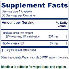 Vitanica Rhodiola Rosea root extract label close-up