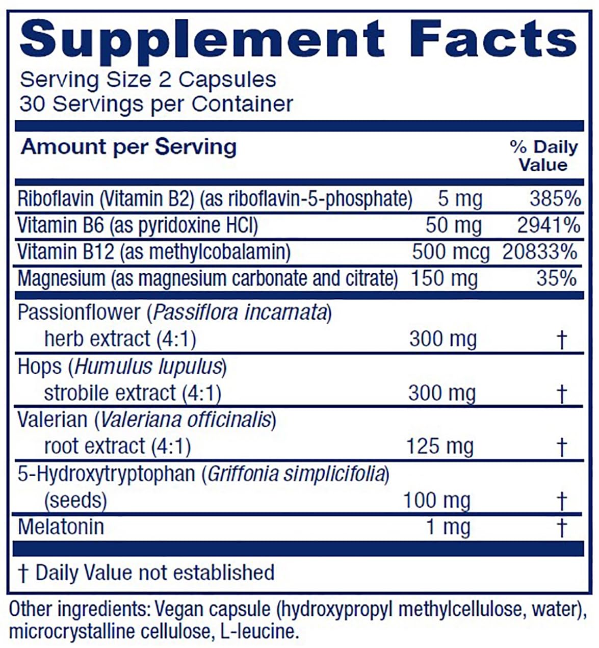 Close-up of melatonin and valerian root ingredients