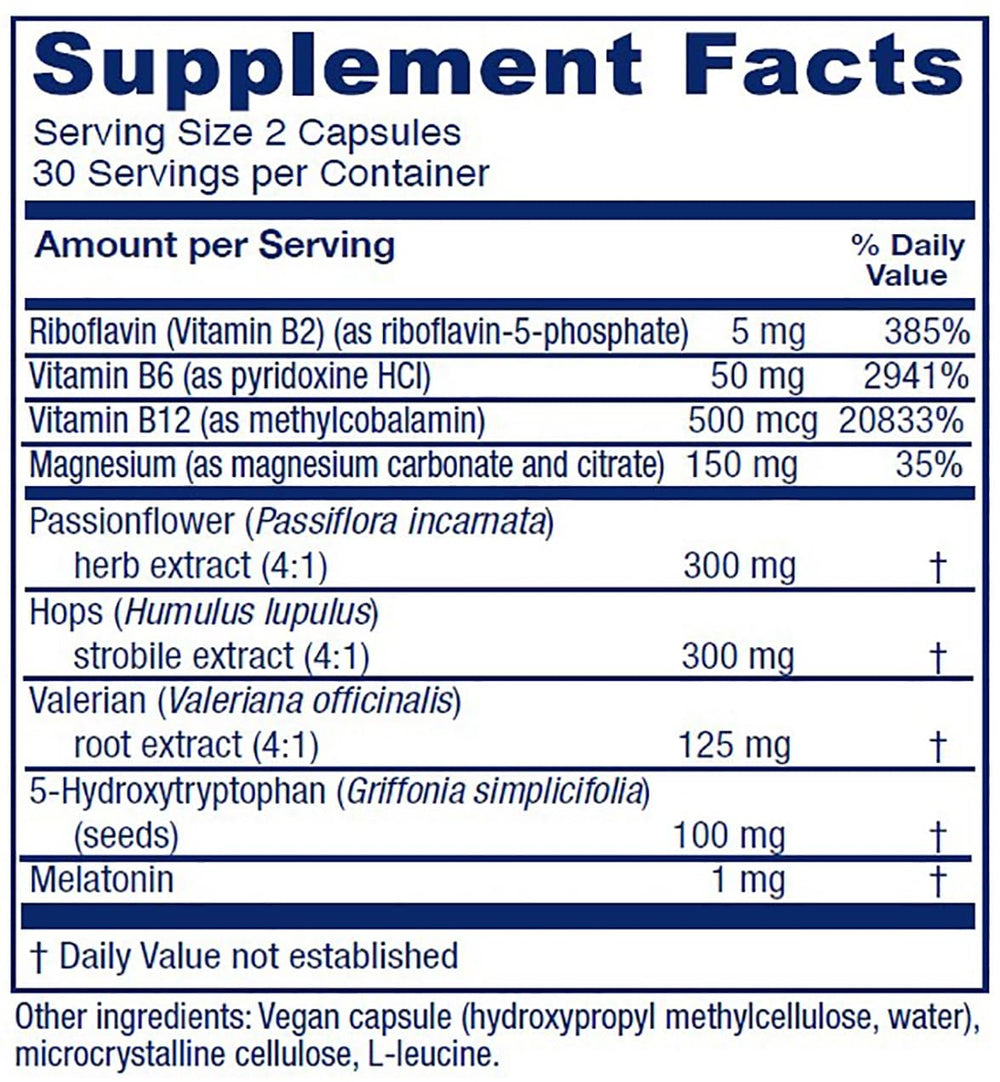 Close-up of melatonin and valerian root ingredients