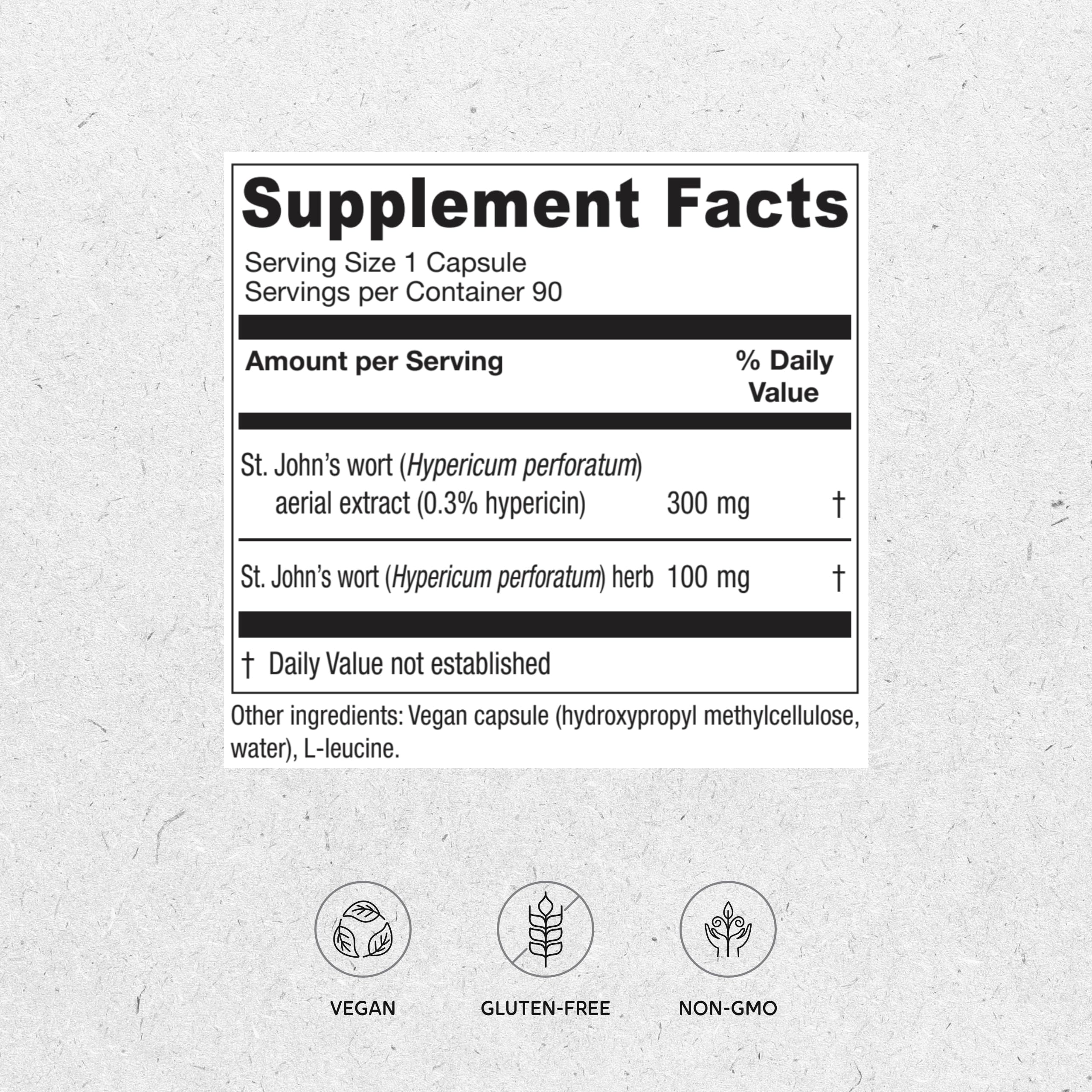 Close up of St. John's Wort capsules label details