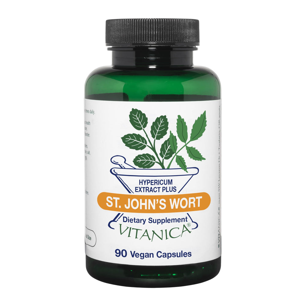 Front label of Vitanica St John's Wort capsules